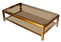 Chrome and Brass Two-Tiered Coffee Table with Smoked Glass