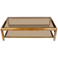 Chrome and Brass Two-Tiered Coffee Table with Smoked Glass