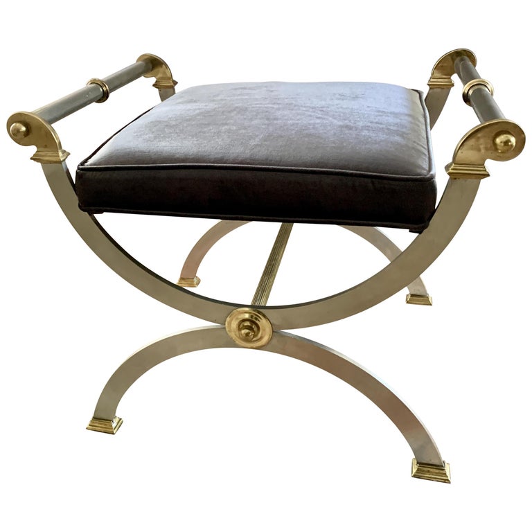 Chrome and Brass Vanity Bench at 1stDibs