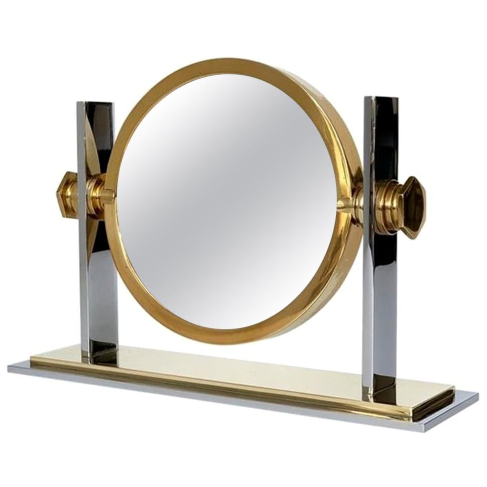 Chrome and Brass Vanity Mirror by Karl Springer