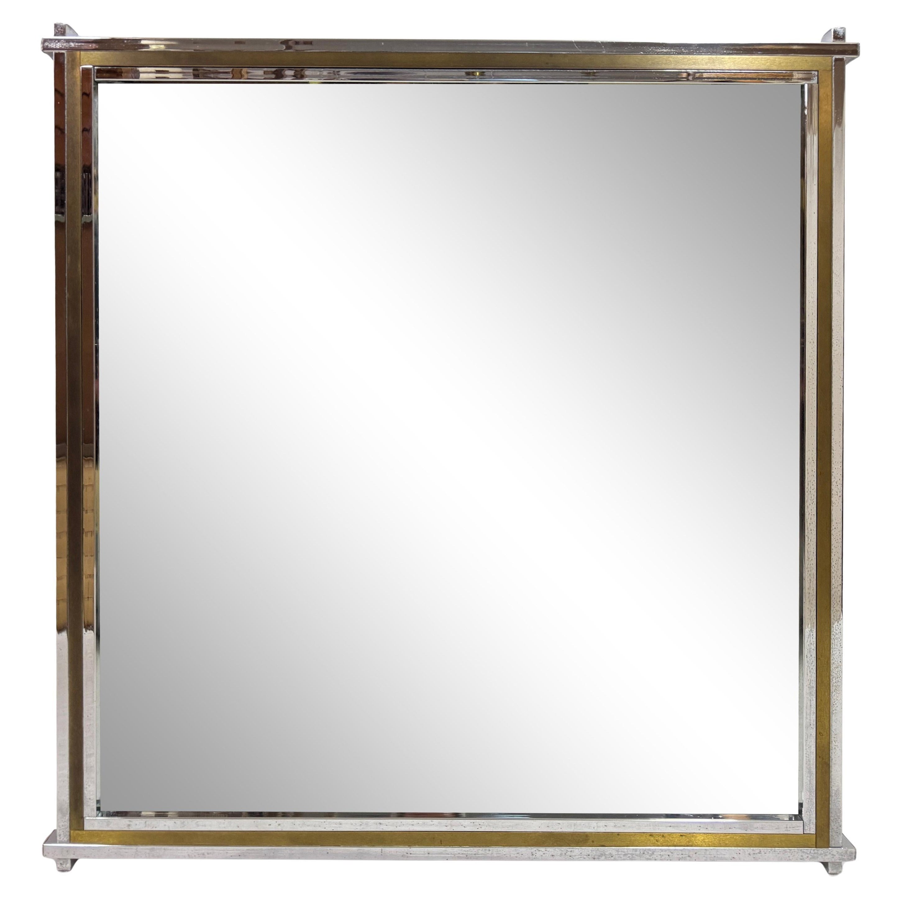 Chrome and Brass Wall Mirror, Italy 1970s