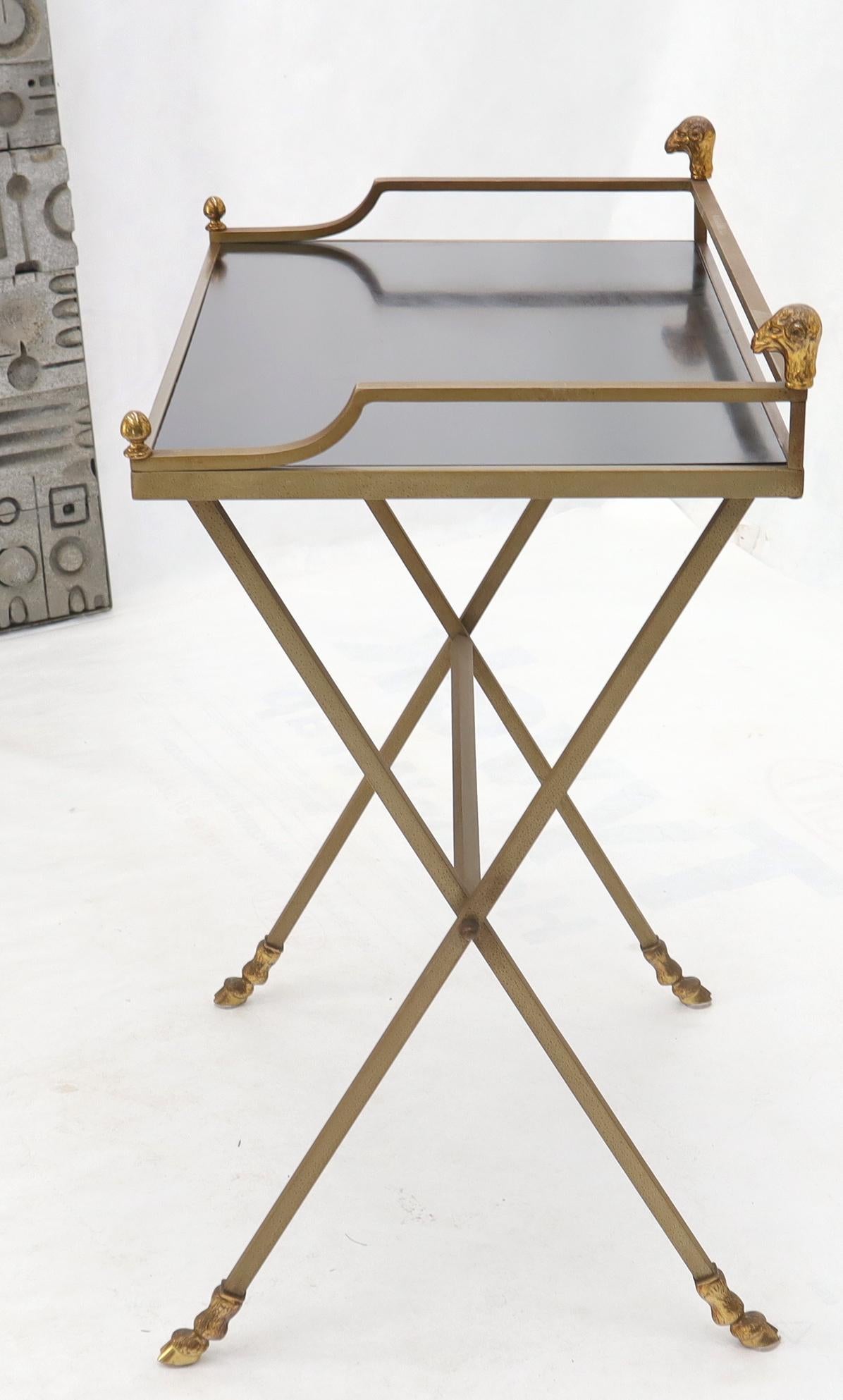 Chrome and Brass X Base Console w/ Gallery Rams Heads Hoof Feet Black Lamiante For Sale 5