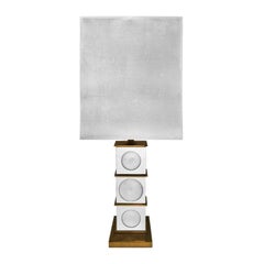 Chrome and Bronze Column Table Lamp with Original Metallic Shade by Willy Daro