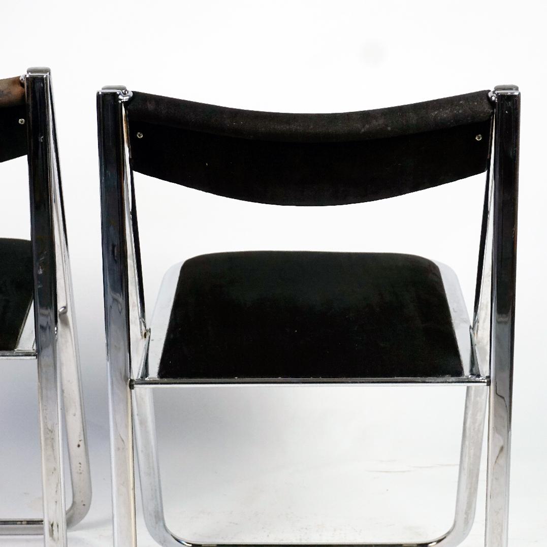 Chrome and Brown and Black Velvet Folding Chairs Tamara by Arrben Italy 1970s For Sale 4
