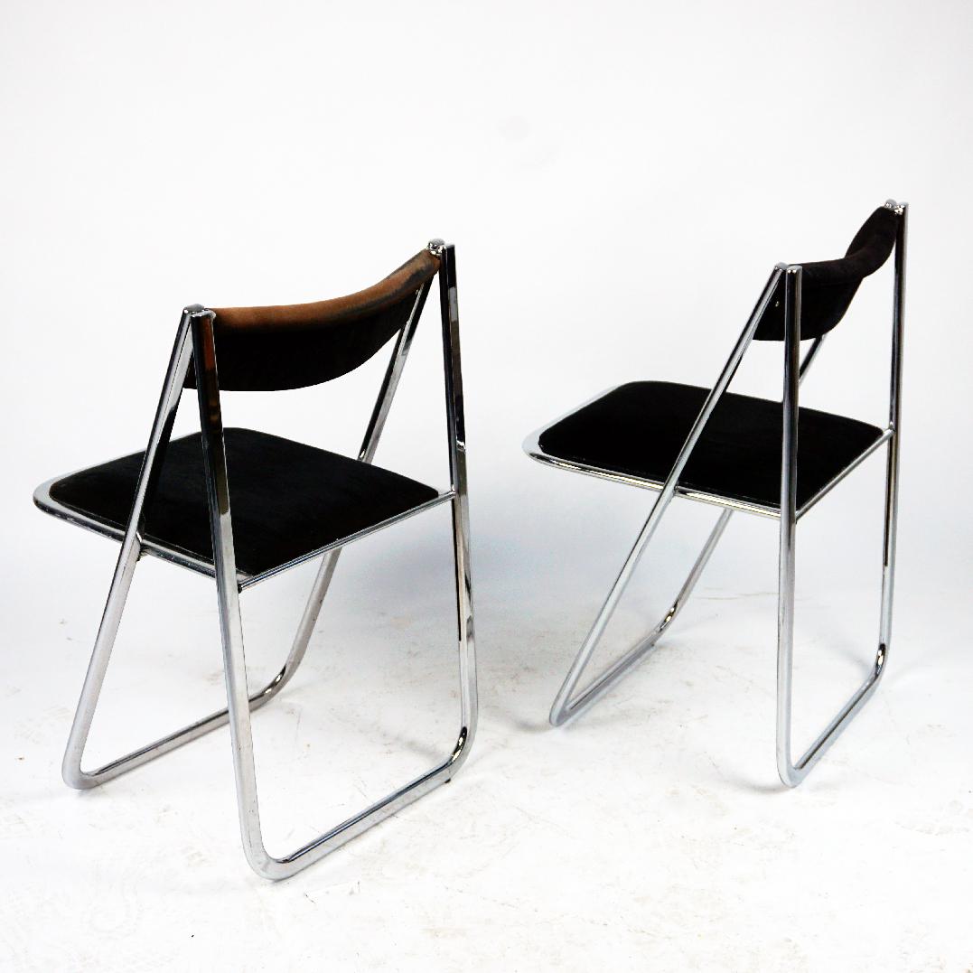 Chrome and Brown and Black Velvet Folding Chairs Tamara by Arrben Italy 1970s For Sale 5