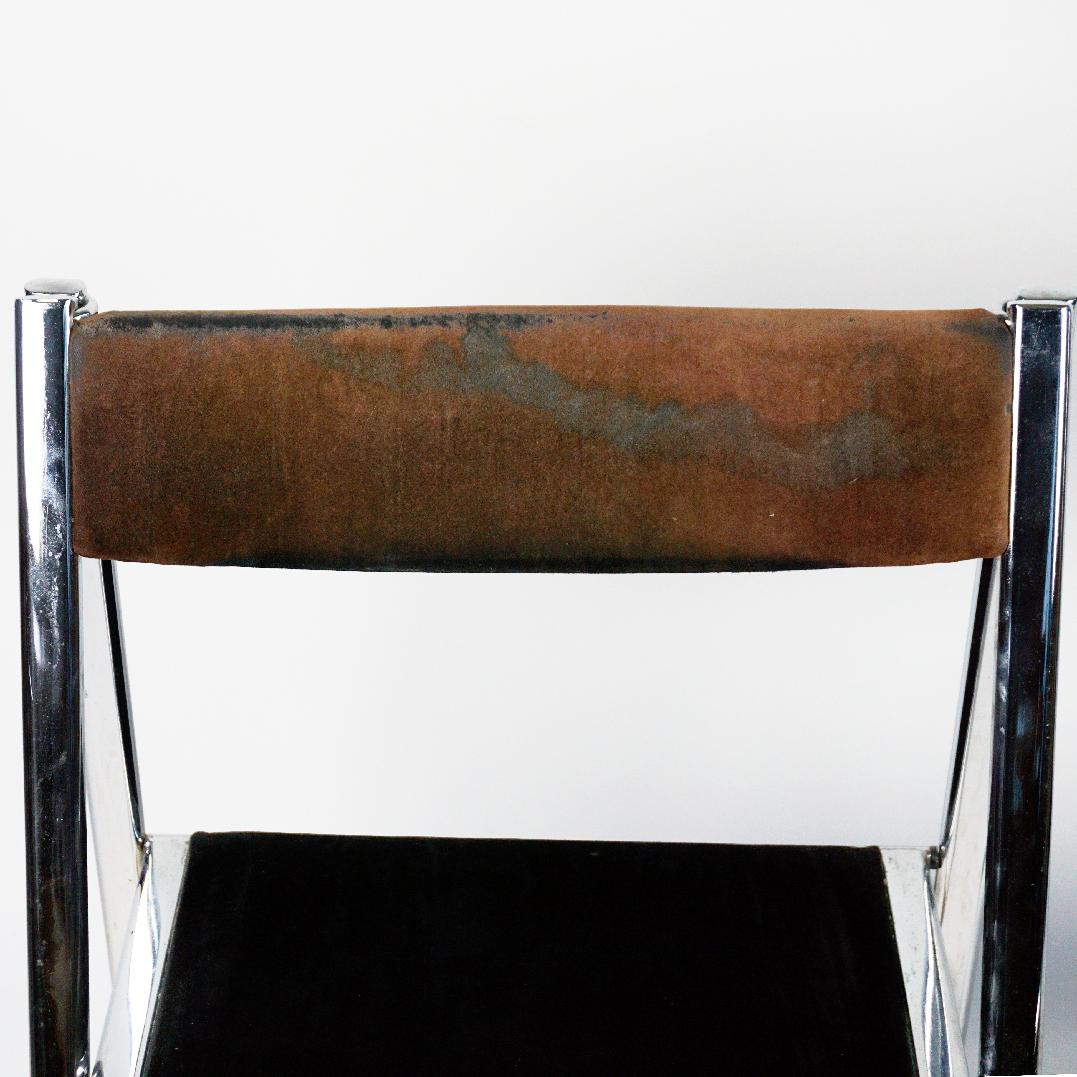 Chrome and Brown and Black Velvet Folding Chairs Tamara by Arrben Italy 1970s For Sale 3