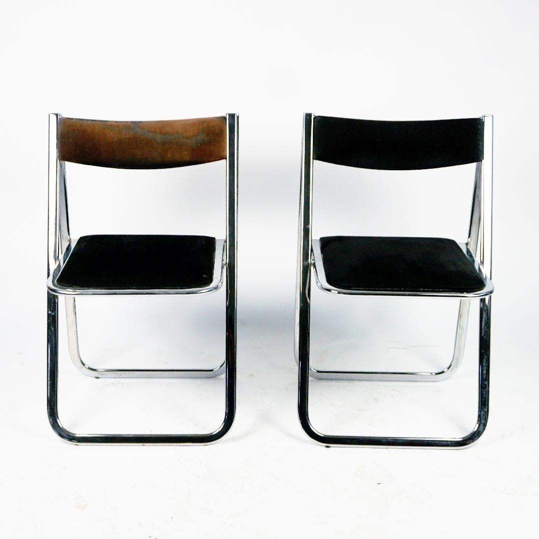 Italian Chrome and Brown and Black Velvet Folding Chairs Tamara by Arrben Italy 1970s For Sale