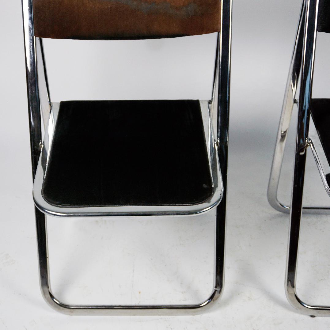 Chrome and Brown and Black Velvet Folding Chairs Tamara by Arrben Italy 1970s In Good Condition For Sale In Vienna, AT