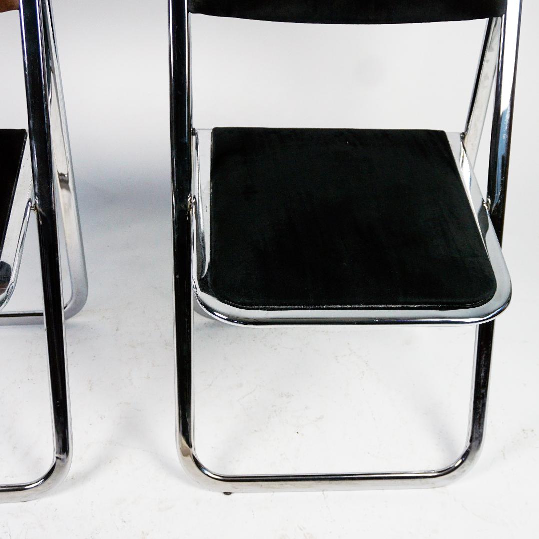 Late 20th Century Chrome and Brown and Black Velvet Folding Chairs Tamara by Arrben Italy 1970s For Sale