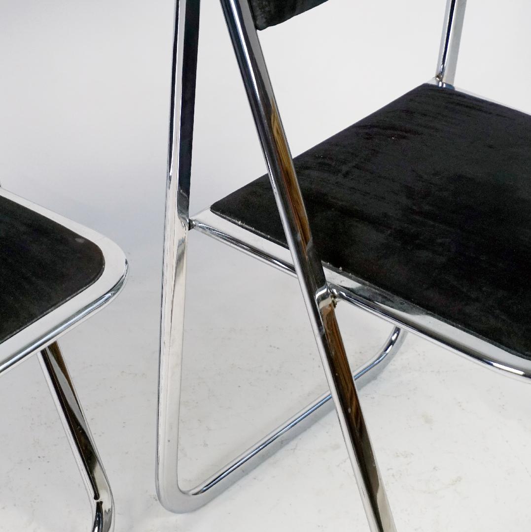 Chrome and Brown and Black Velvet Folding Chairs Tamara by Arrben Italy 1970s For Sale 1