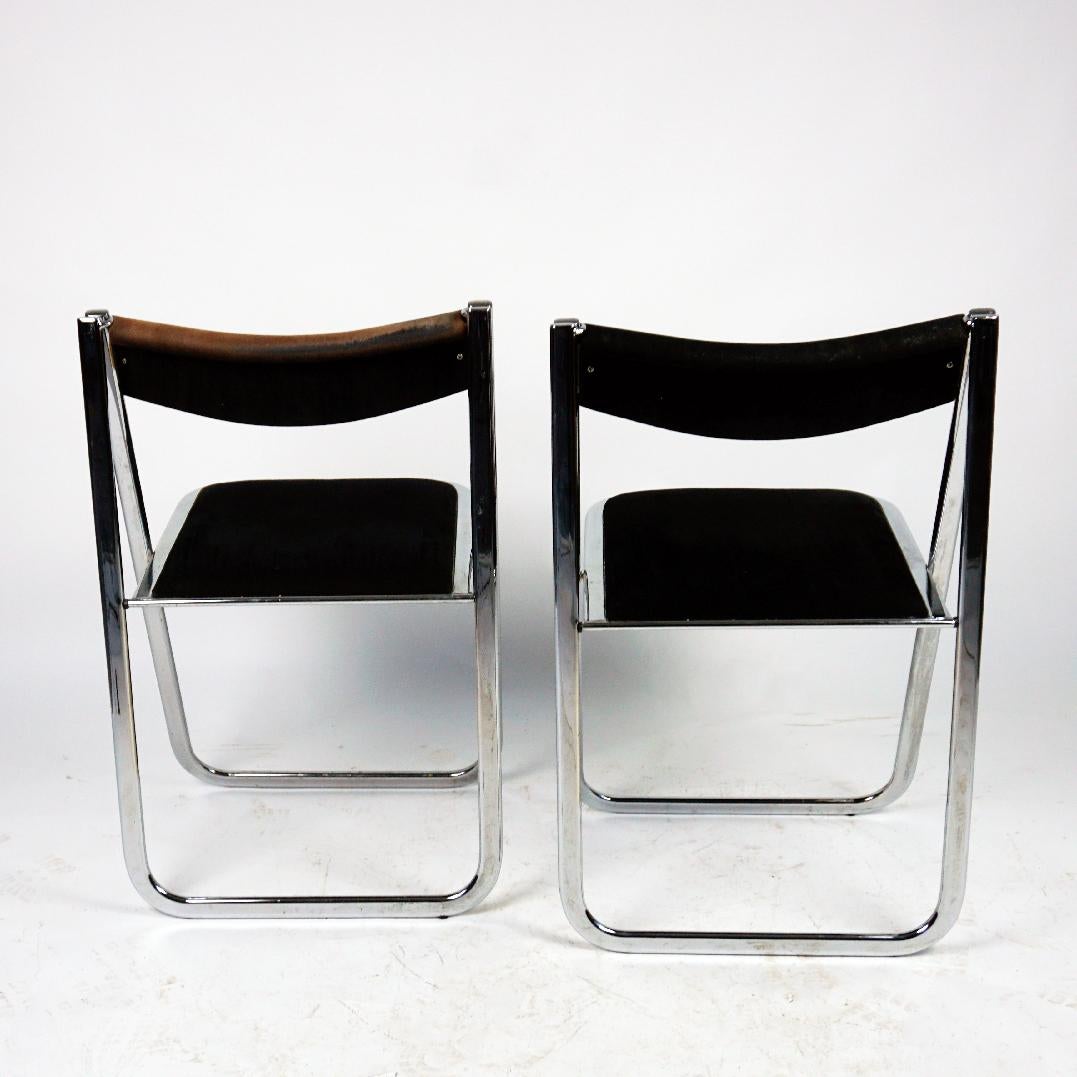 Chrome and Brown and Black Velvet Folding Chairs Tamara by Arrben Italy 1970s For Sale 2