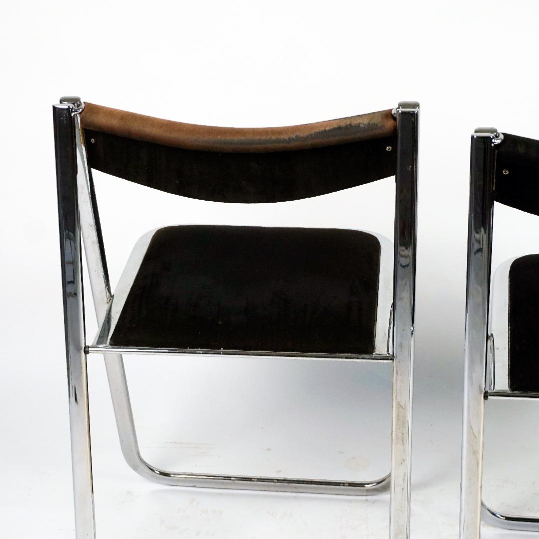 Chrome and Brown and Black Velvet Folding Chairs Tamara by Arrben Italy 1970s For Sale 3
