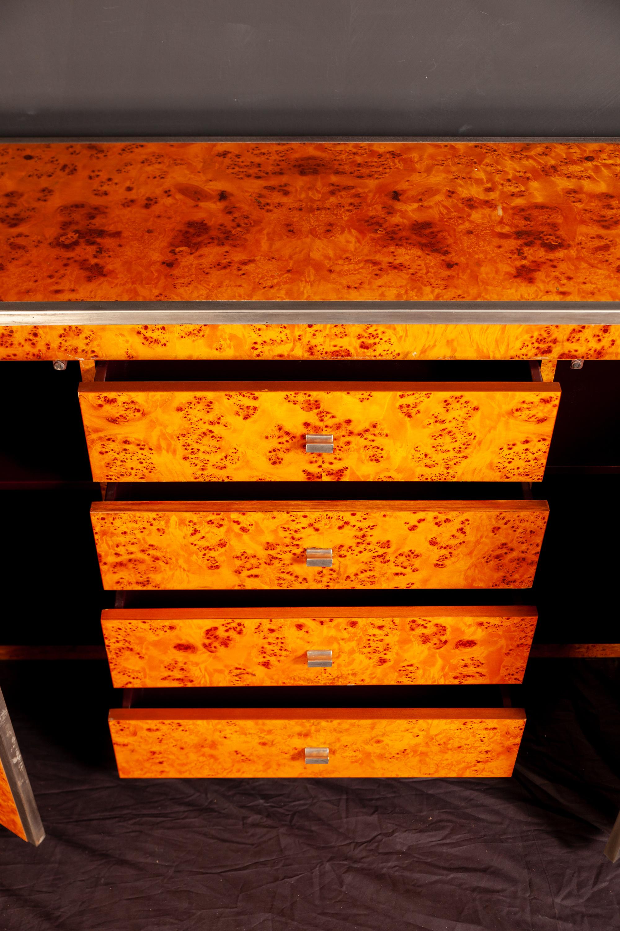 Crédence en chrome et bois de ronce dans le style de Willy Rizzo, Italie, 1970 en vente 2