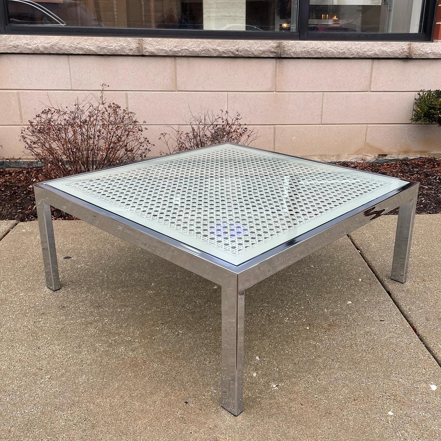 Chrome and Cane Coffee Table by Milo Baughman In Good Condition In Glenview, IL