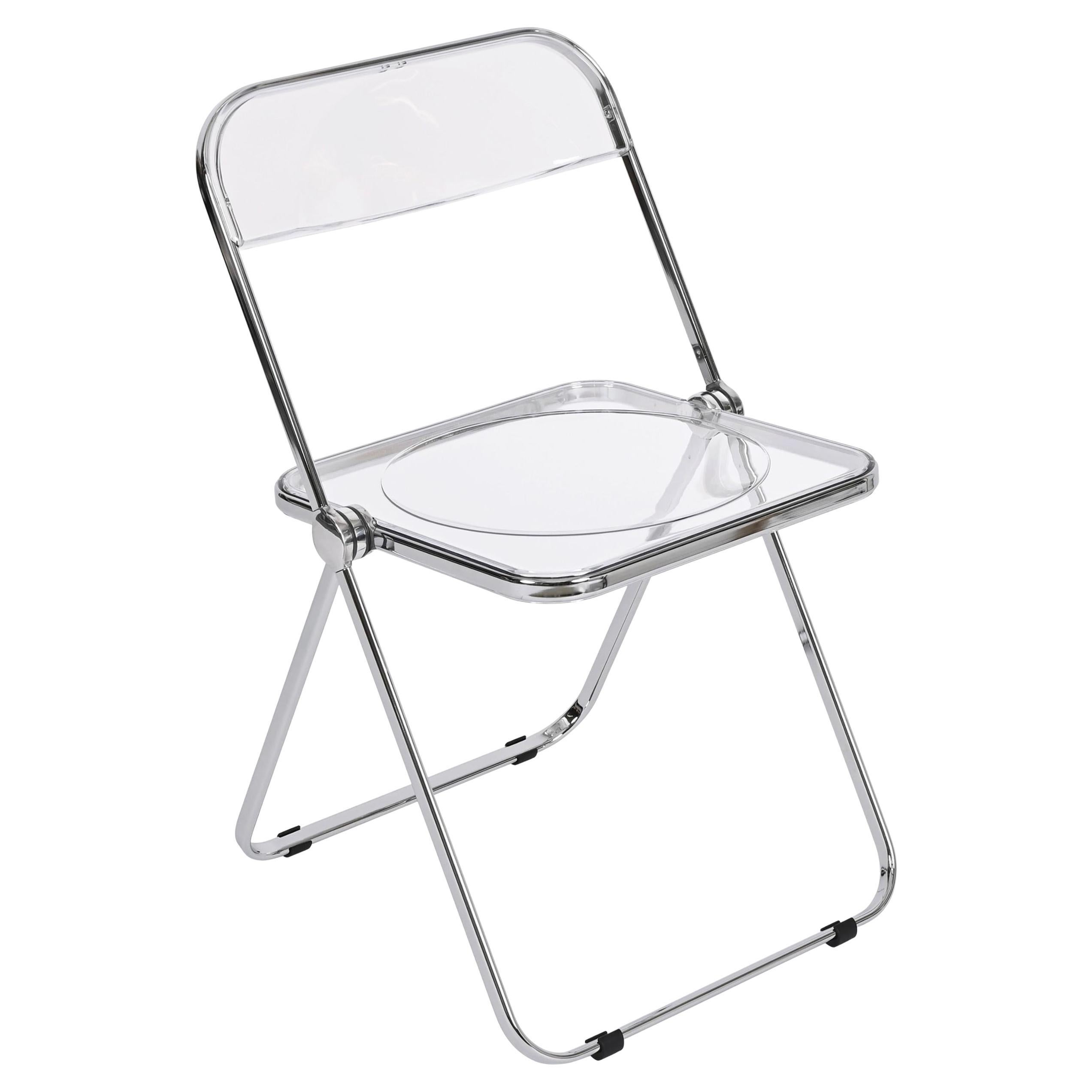 Chrome and Clear Lucite Plia Folding Chair by Anonima Castelli, 1970s