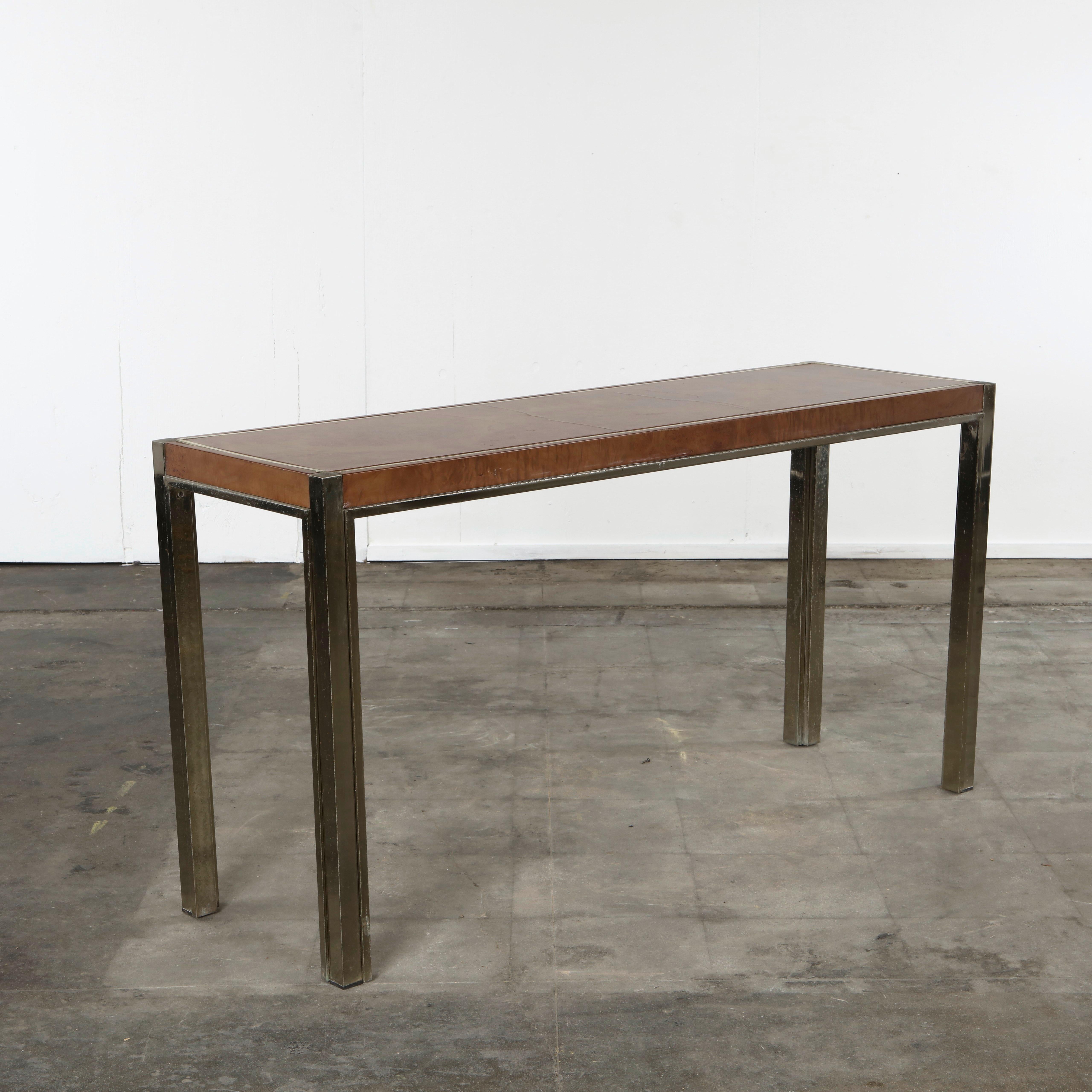 Chrome and Copper Top Console Table Attribute to Milo Baughman, 1970s For Sale