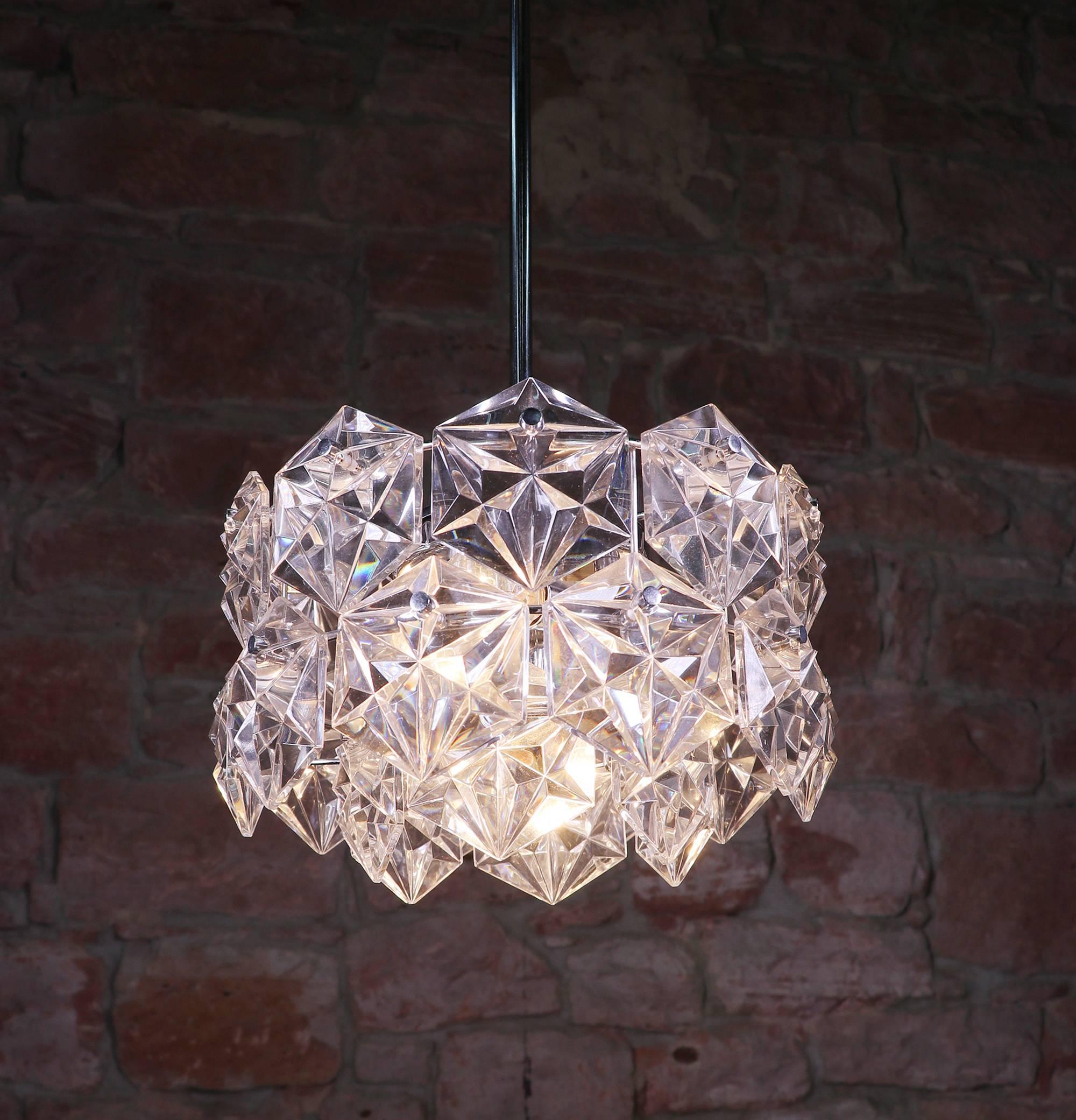 Métal Lustre Spoutnik en cristal et chrome de Kinkeldey, Allemagne, années 1960