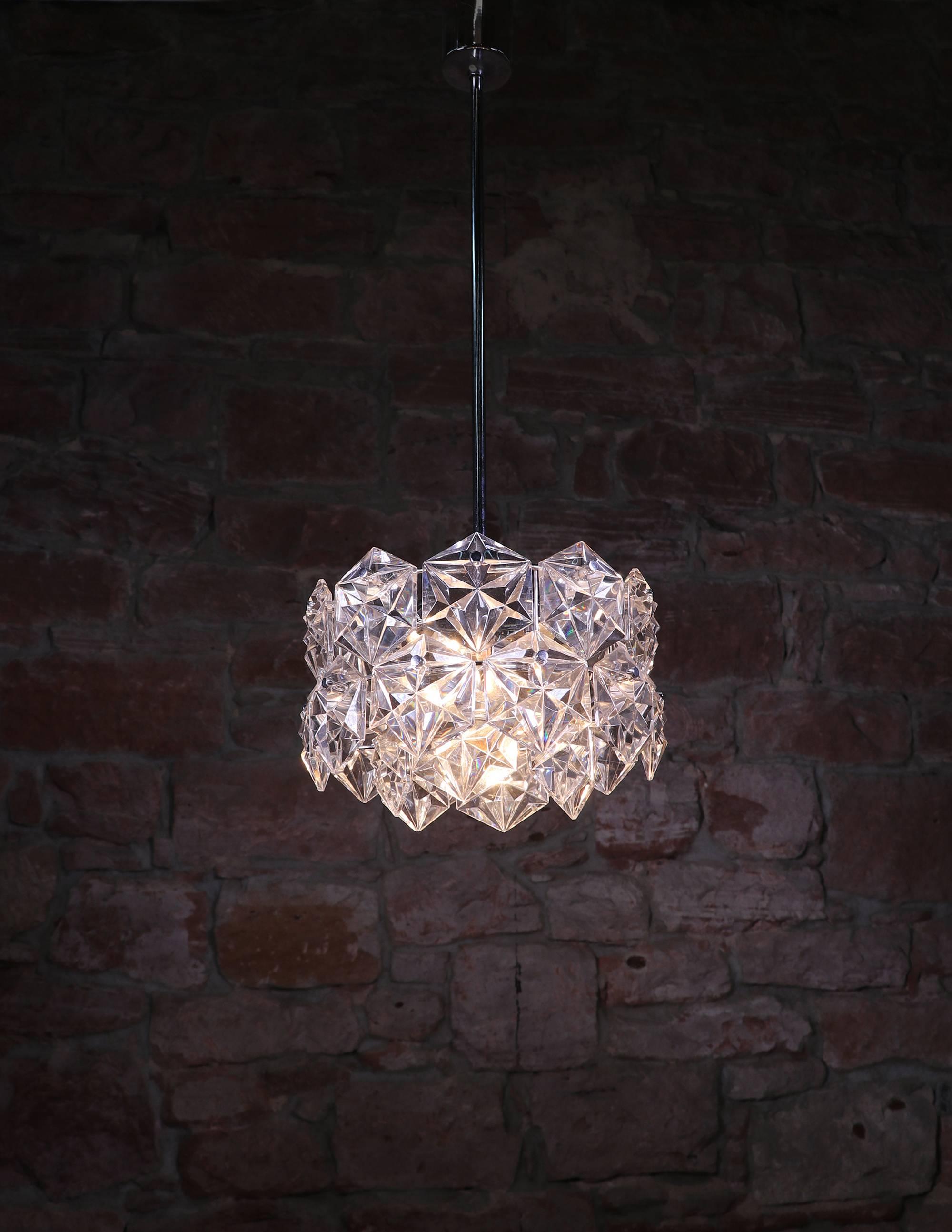 Lustre Spoutnik en cristal et chrome de Kinkeldey, Allemagne, années 1960 1