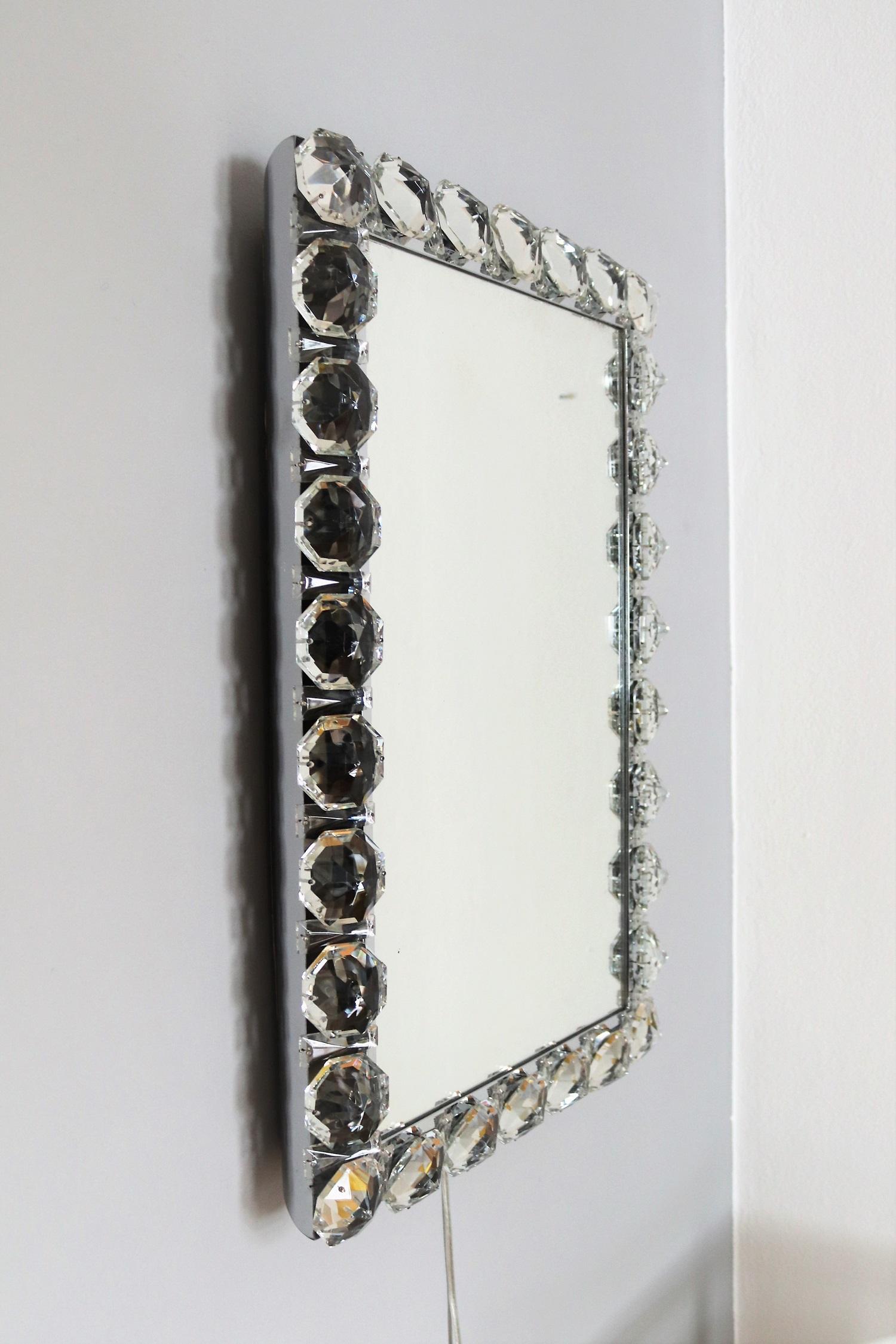 Chrome and Crystal Illuminated Luxury Mirror by Bakalowits & Söhne Austria, 1960 5