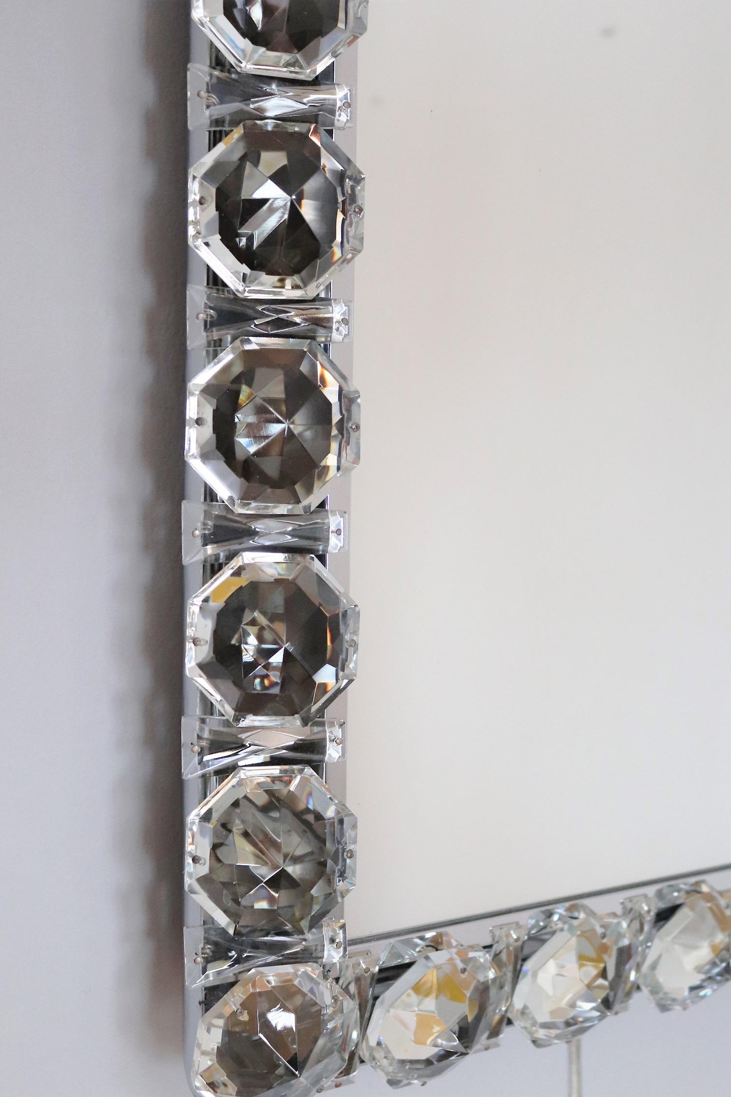 Chrome and Crystal Illuminated Luxury Mirror by Bakalowits & Söhne Austria, 1960 11