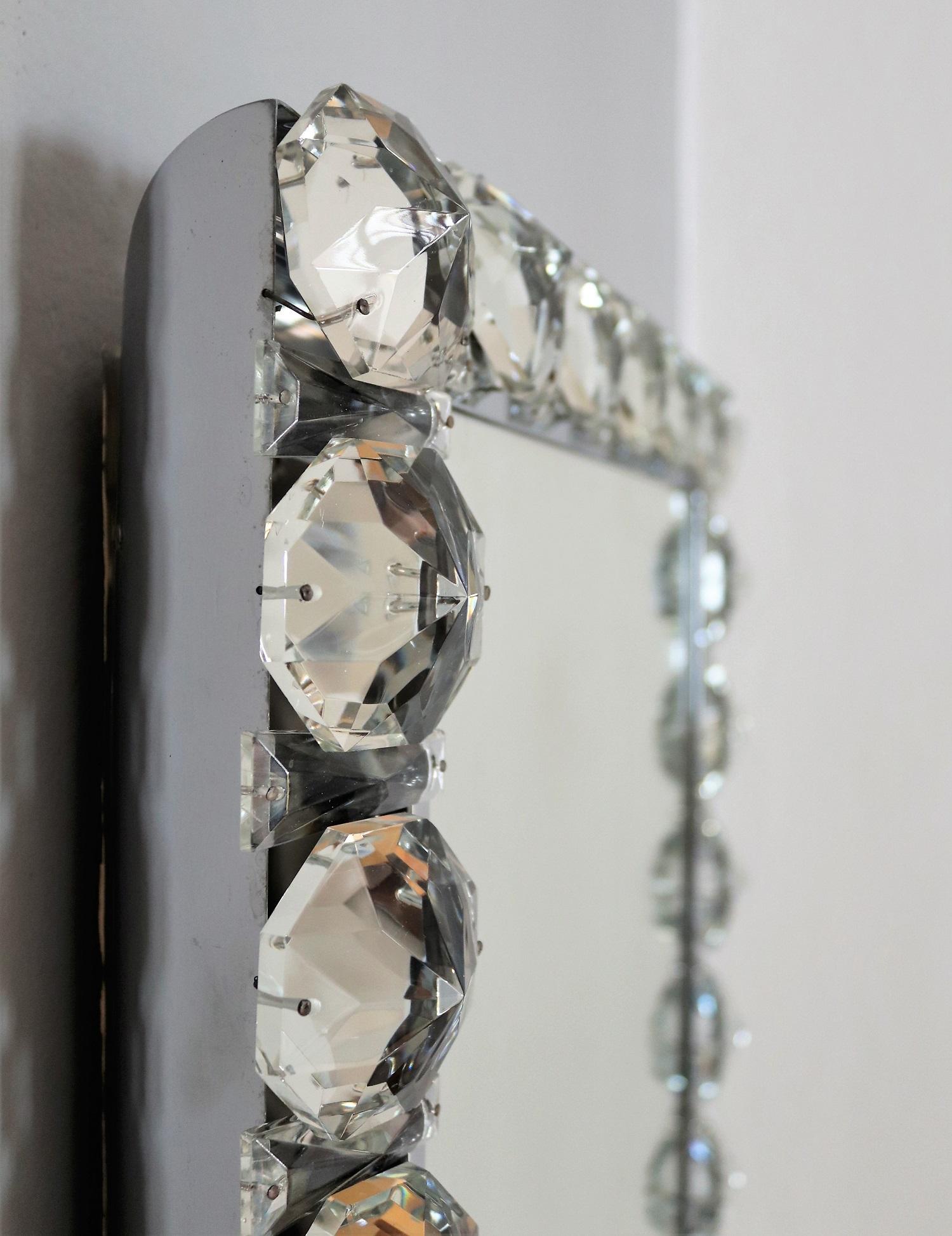 Mid-Century Modern Chrome and Crystal Illuminated Luxury Mirror by Bakalowits & Söhne Austria, 1960