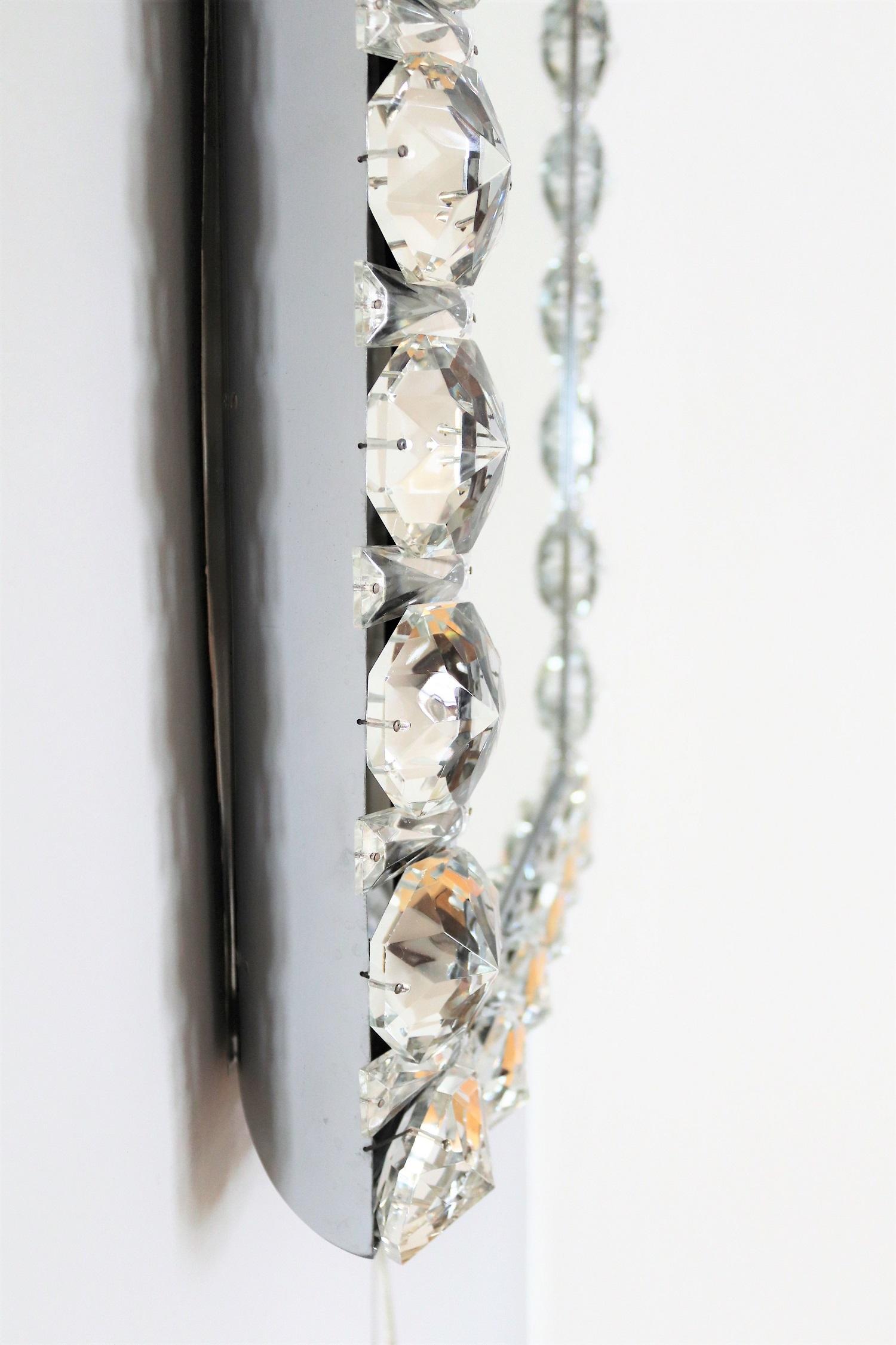 Chrome and Crystal Illuminated Luxury Mirror by Bakalowits & Söhne Austria, 1960 2