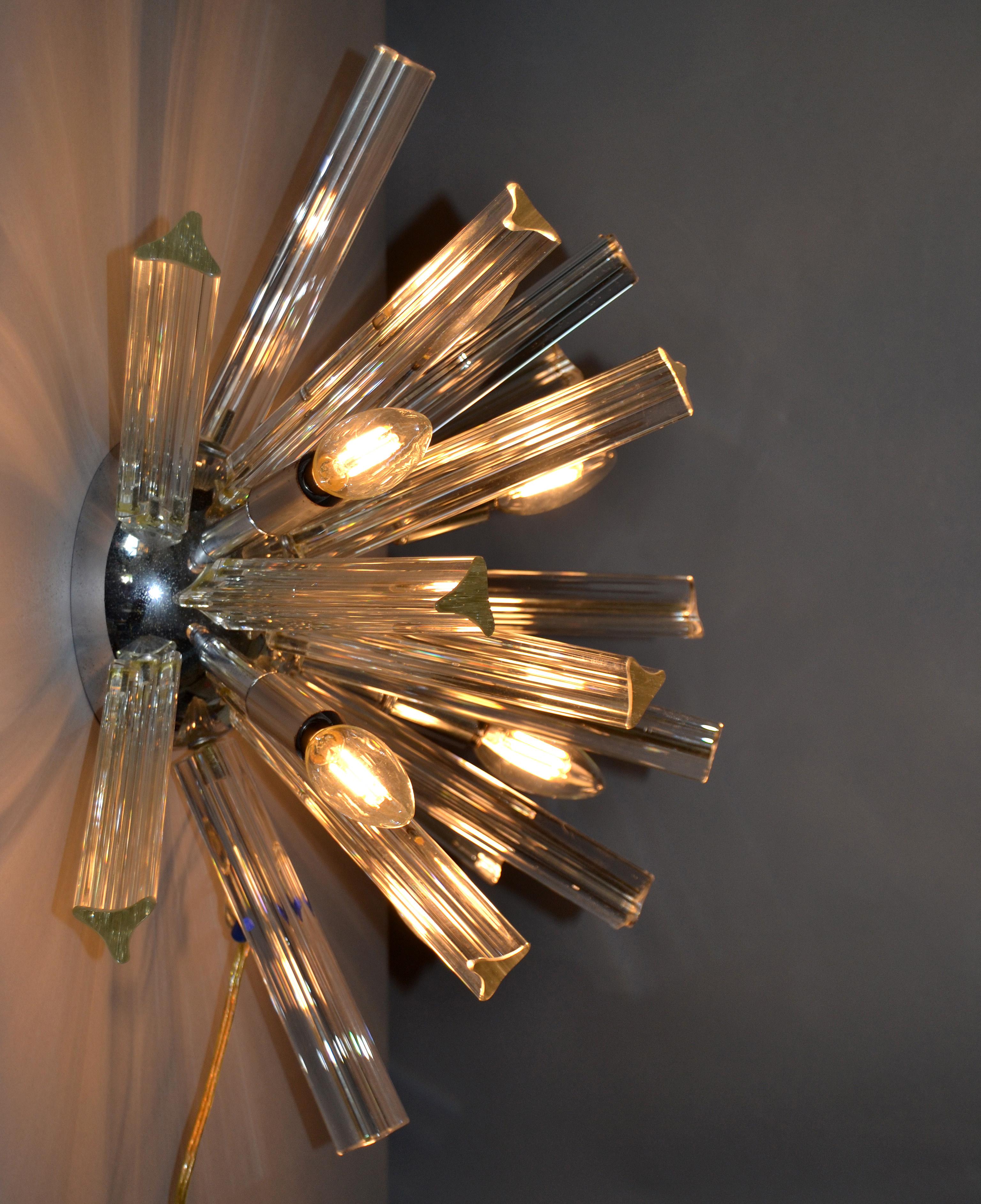 Mid-Century Modern Chrome and Crystal Sputnik Ceiling Light Fixture