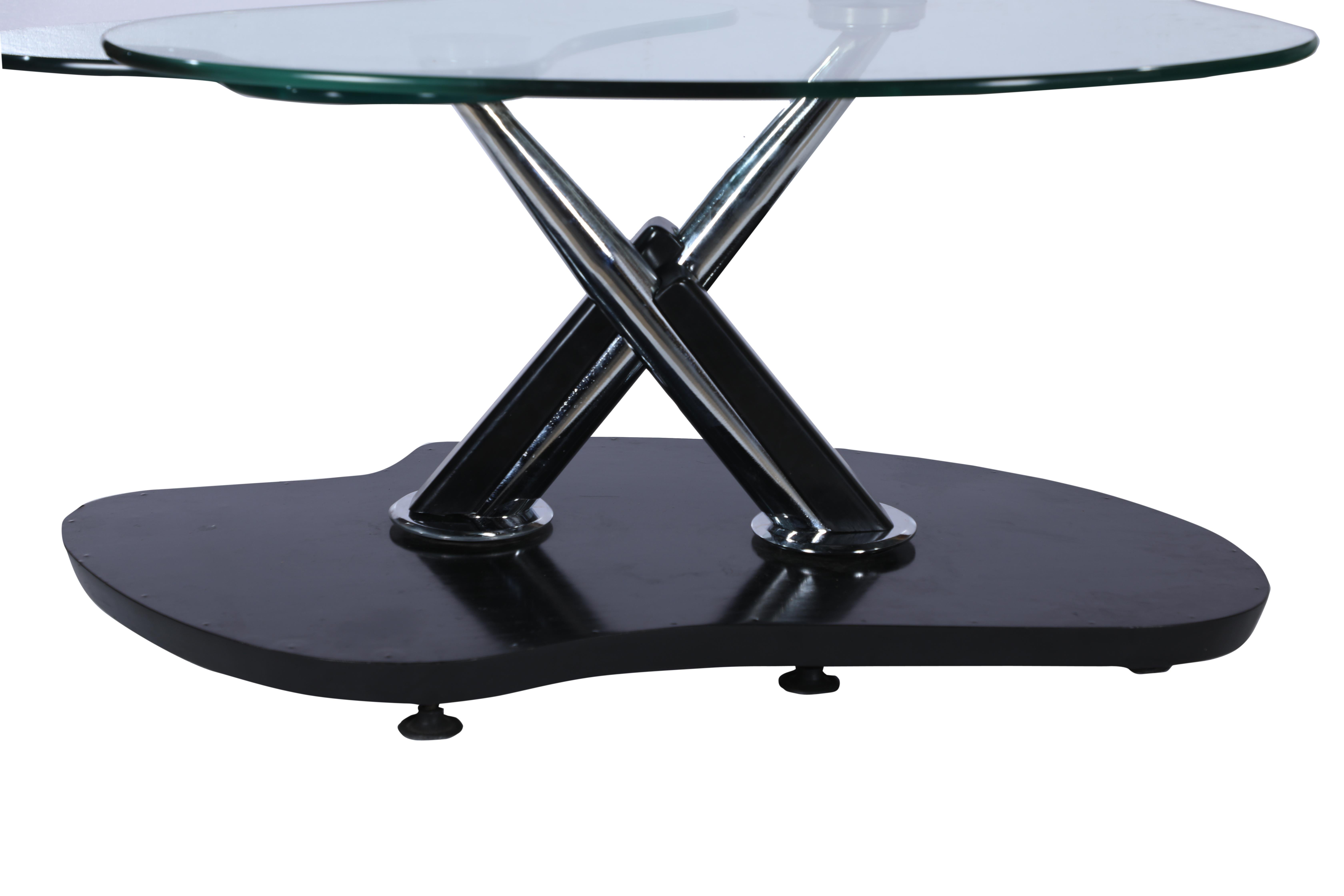 Post-Modern Chrome and Ebonized Wood Coffee Table with Swivel Glass Top, 1990's For Sale