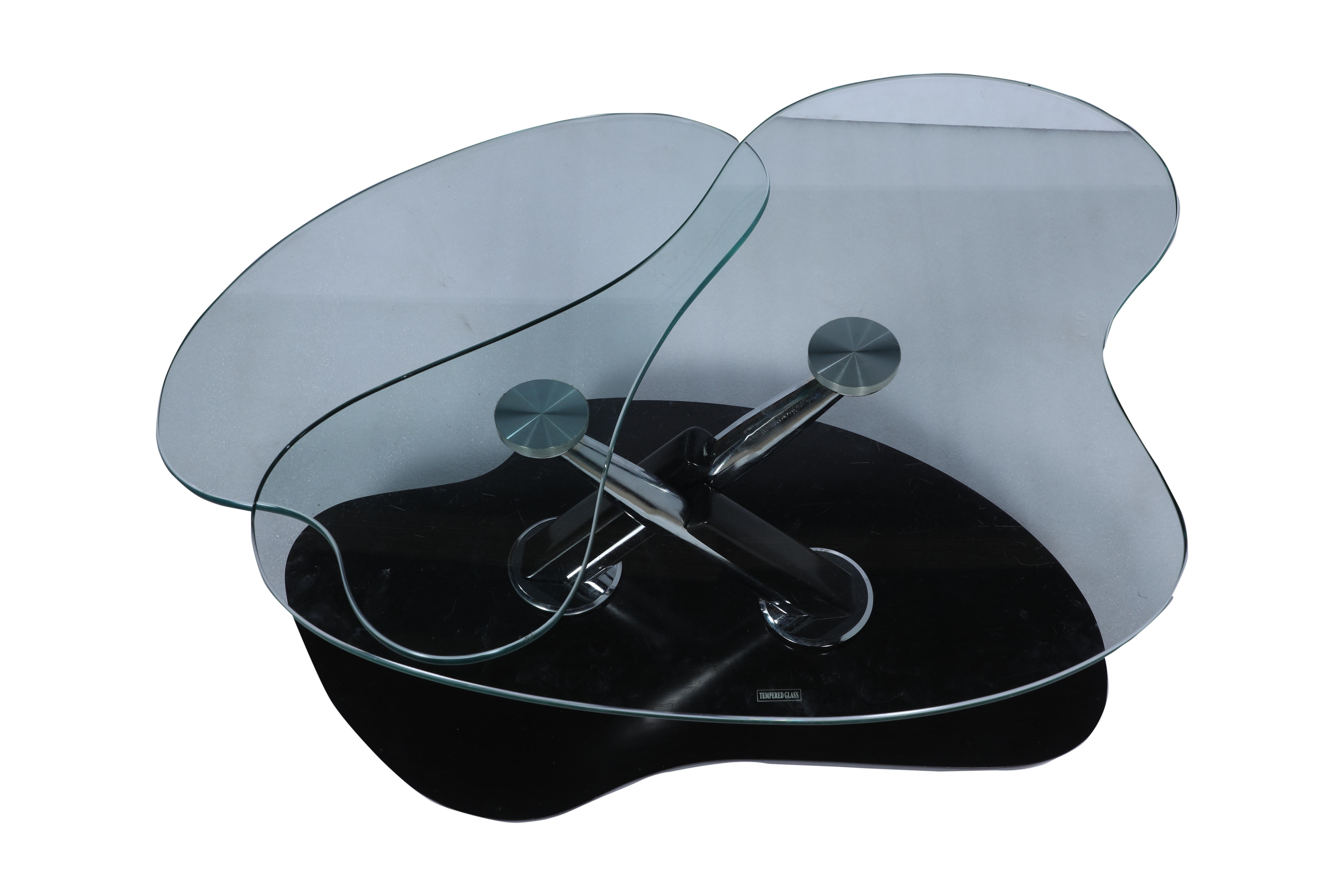 Chrome and Ebonized Wood Coffee Table with Swivel Glass Top, 1990's In Good Condition For Sale In Nantucket, MA