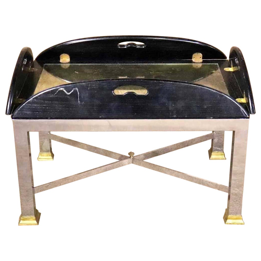 Chrome and Ebonized Wood Jansen Style Butler's Table