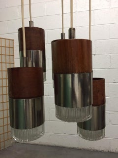 Chrome and Faceted Glass Five-Pendant Light Fixture
