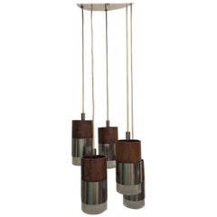 Chrome and Faceted Glass Five-Pendant Light Fixture