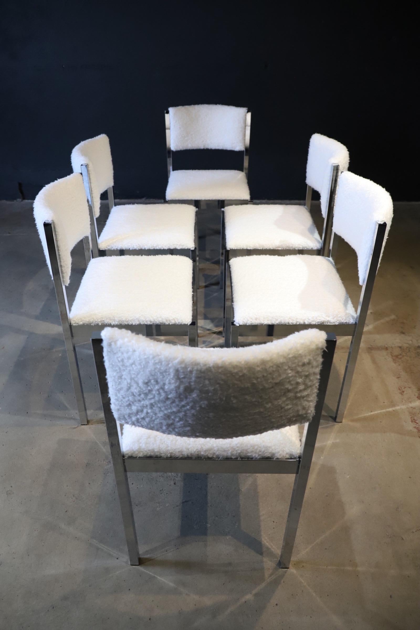 Chrome and Faux Sheepskin Dining Chairs by Daystrom 5