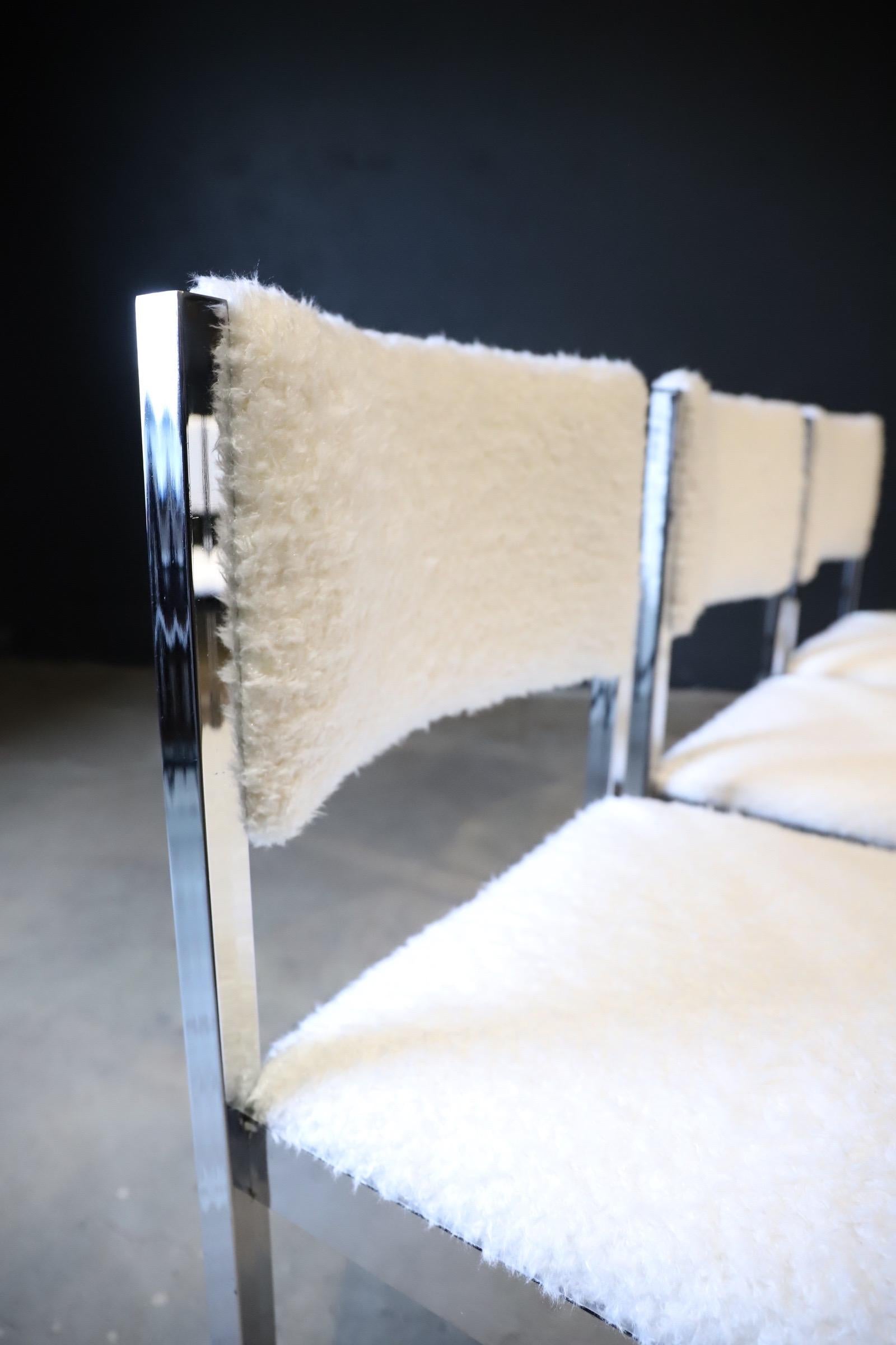 Chrome and Faux Sheepskin Dining Chairs by Daystrom 7