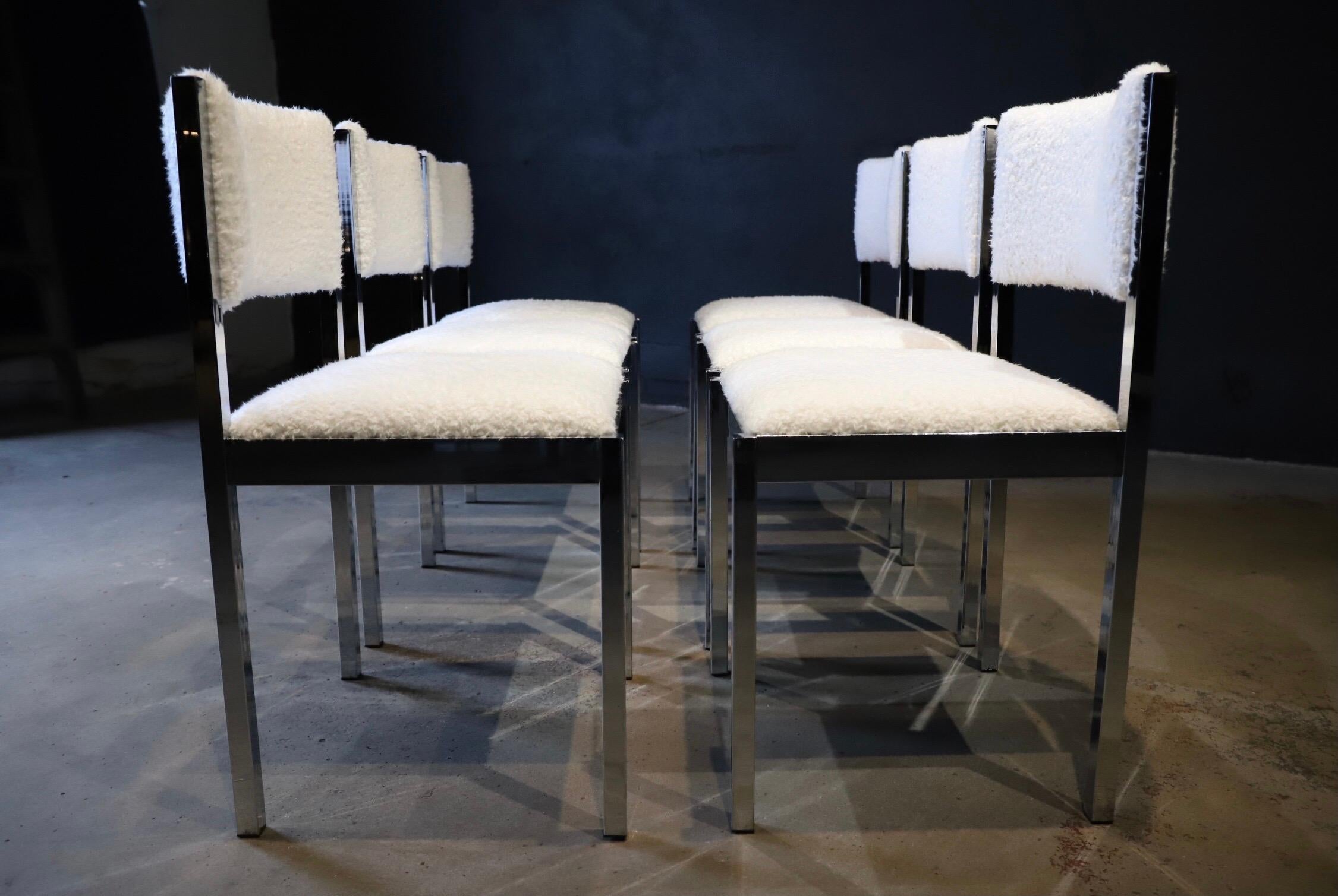 Chrome and Faux Sheepskin Dining Chairs by Daystrom 13