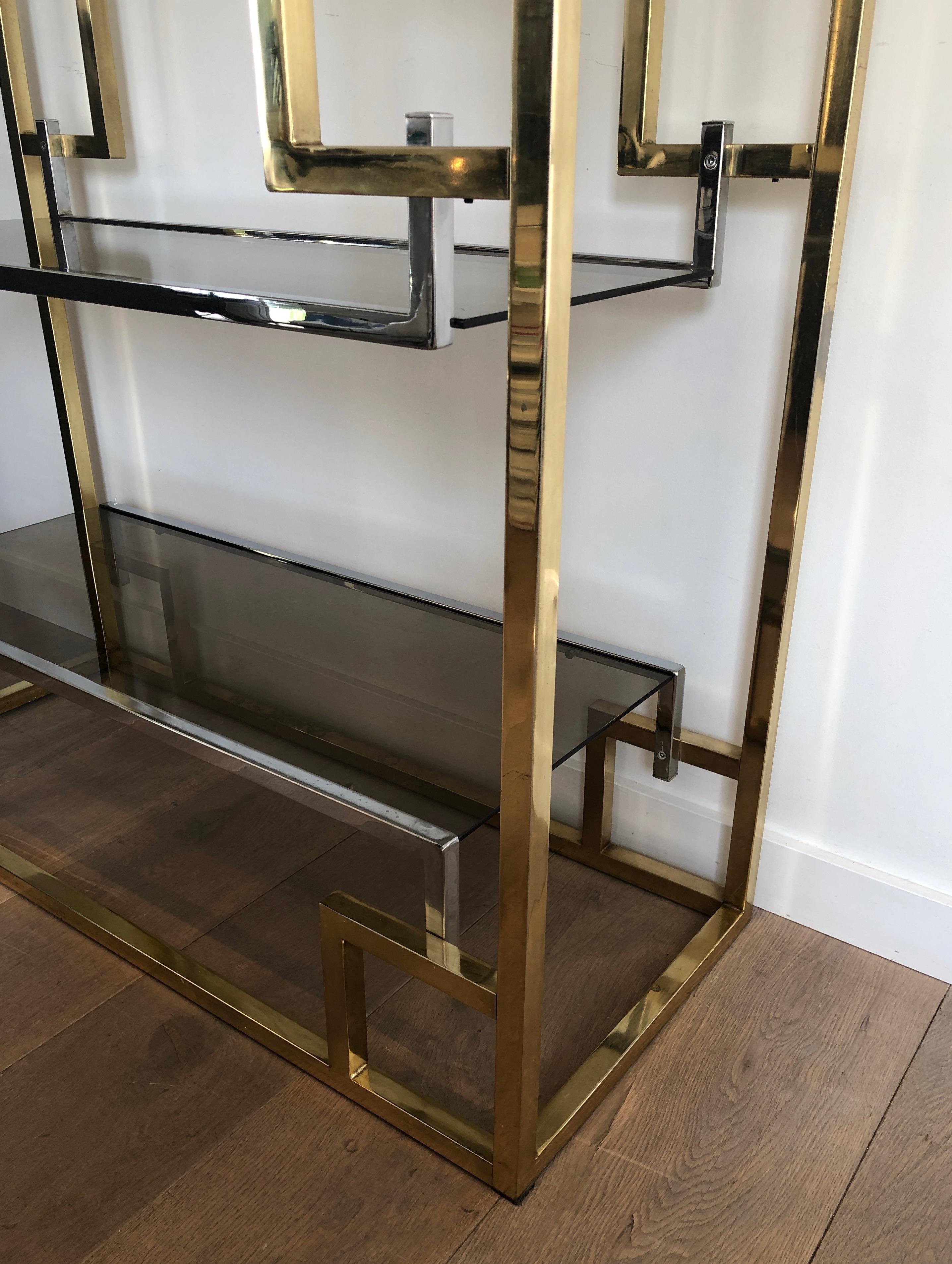 Chrome and Gilt Chrome Shelves Unit In the Style of Willy Rizzo 3