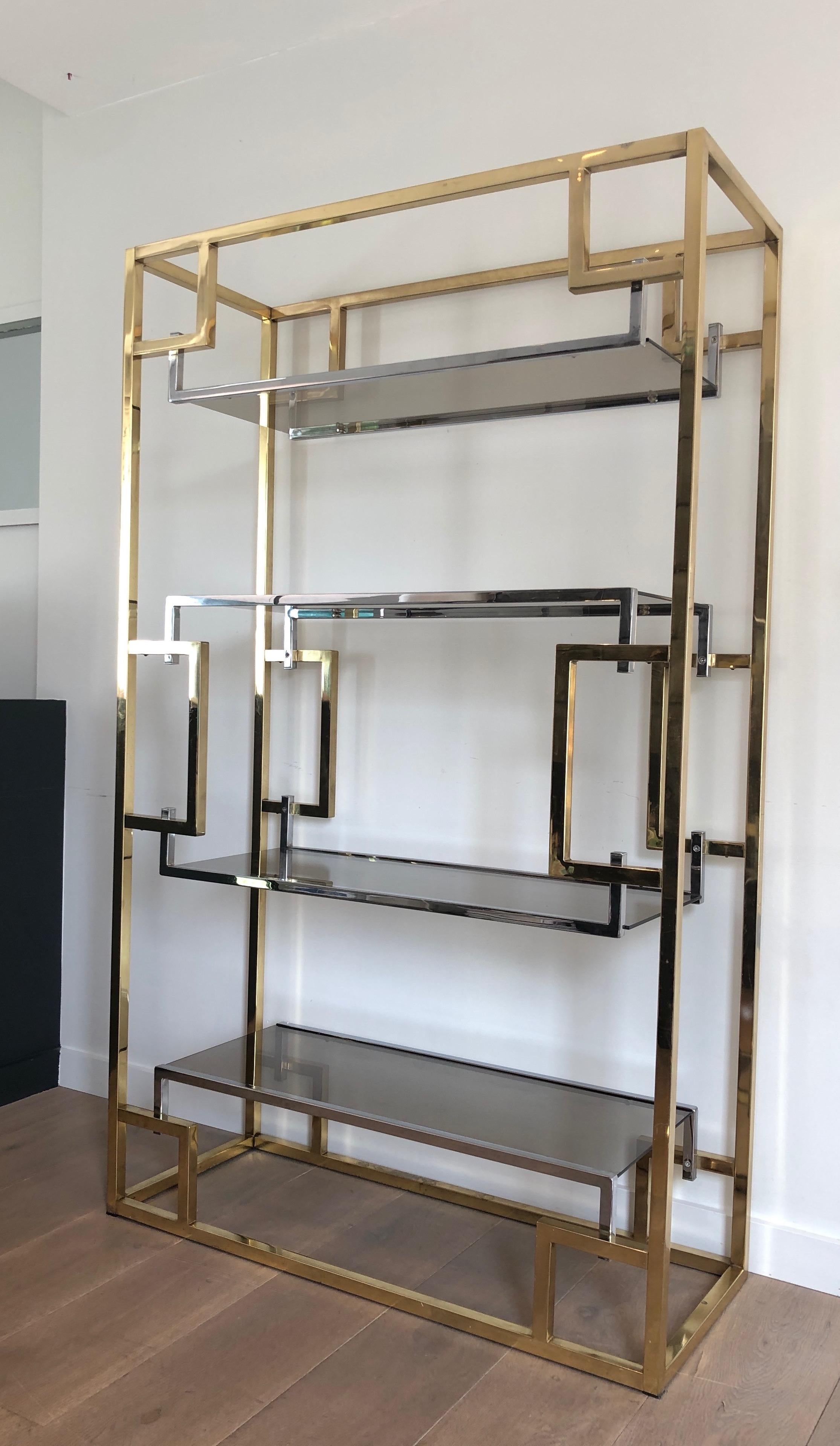 Chrome and Gilt Chrome Shelves Unit In the Style of Willy Rizzo 5