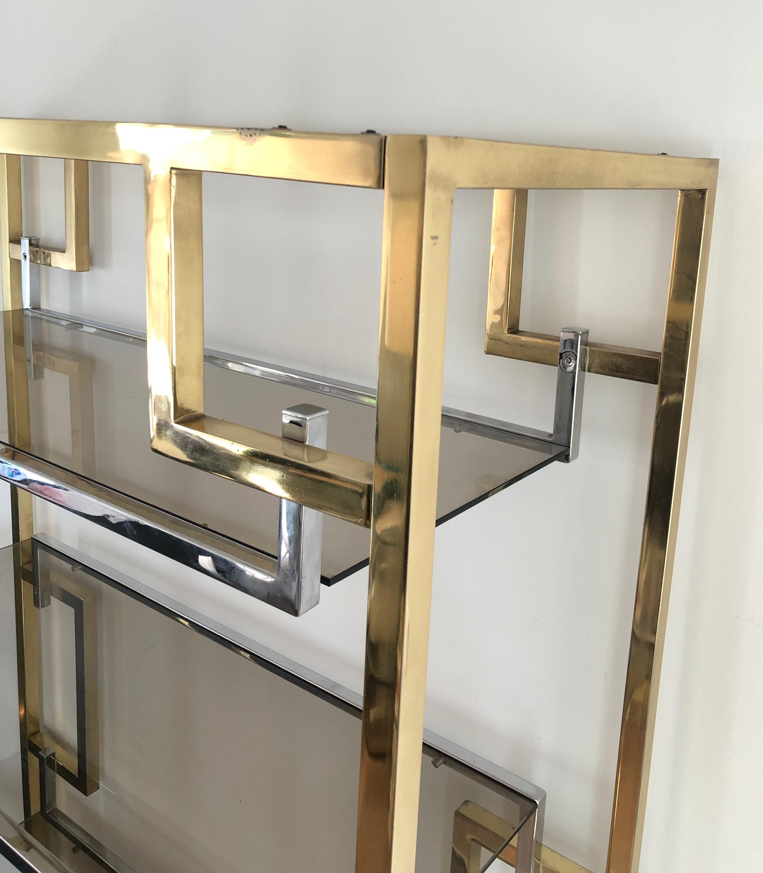Chrome and Gilt Chrome Shelves Unit In the Style of Willy Rizzo 6