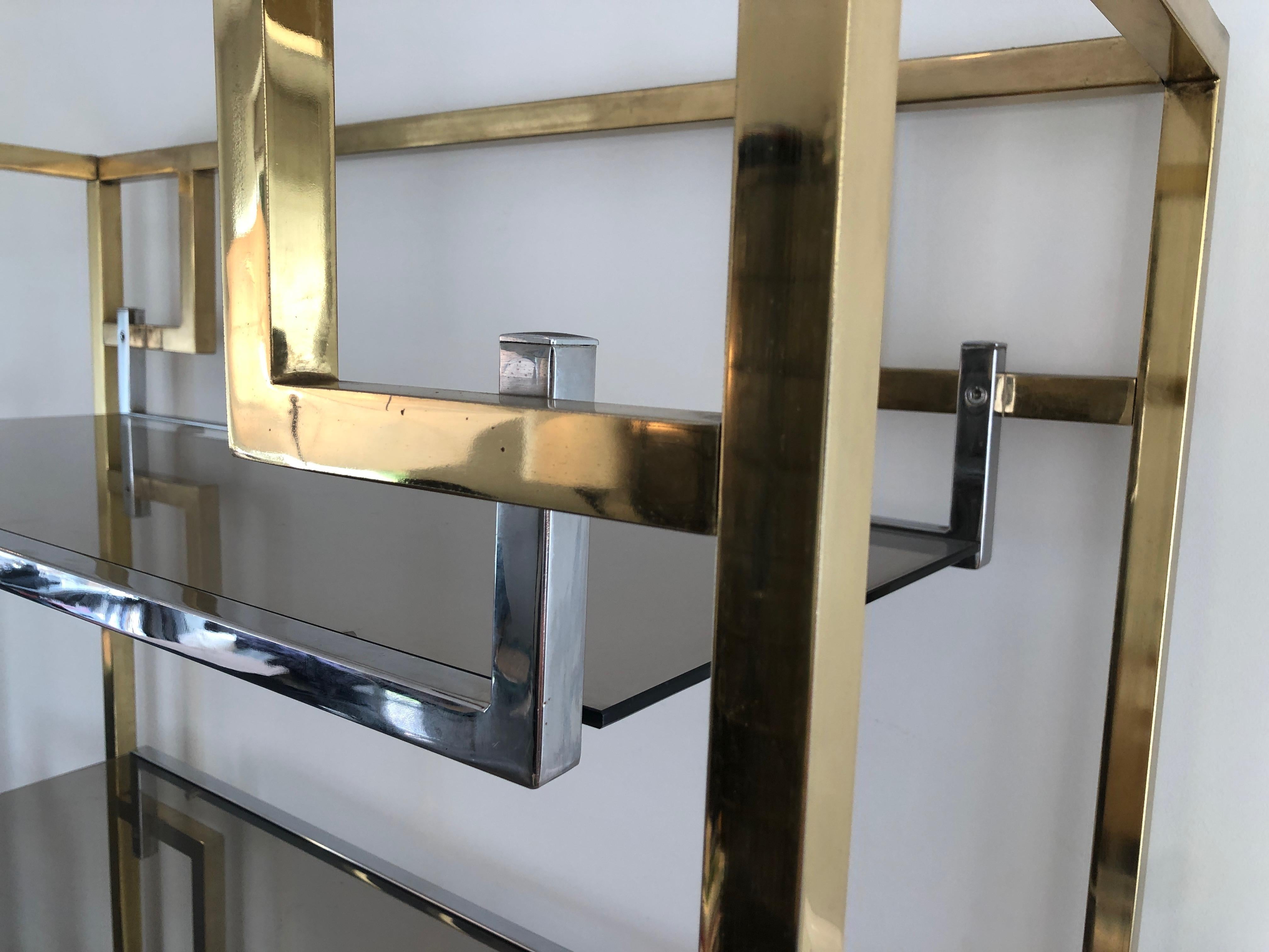 Chrome and Gilt Chrome Shelves Unit In the Style of Willy Rizzo 7