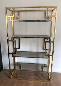 Chrome and Gilt Chrome Shelves Unit In the Style of Willy Rizzo