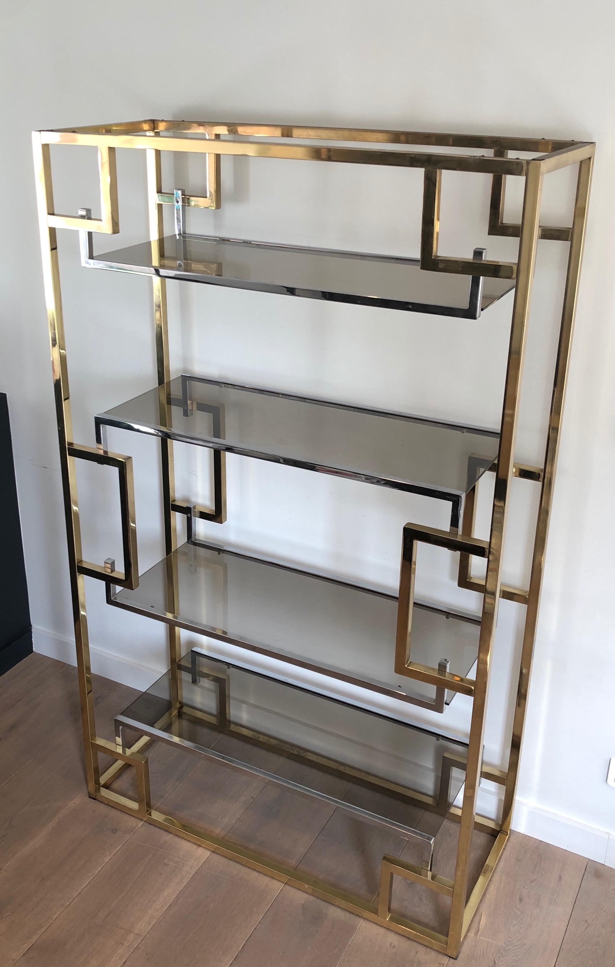 Chrome and Gilt Chrome Shelves Unit In the Style of Willy Rizzo 13