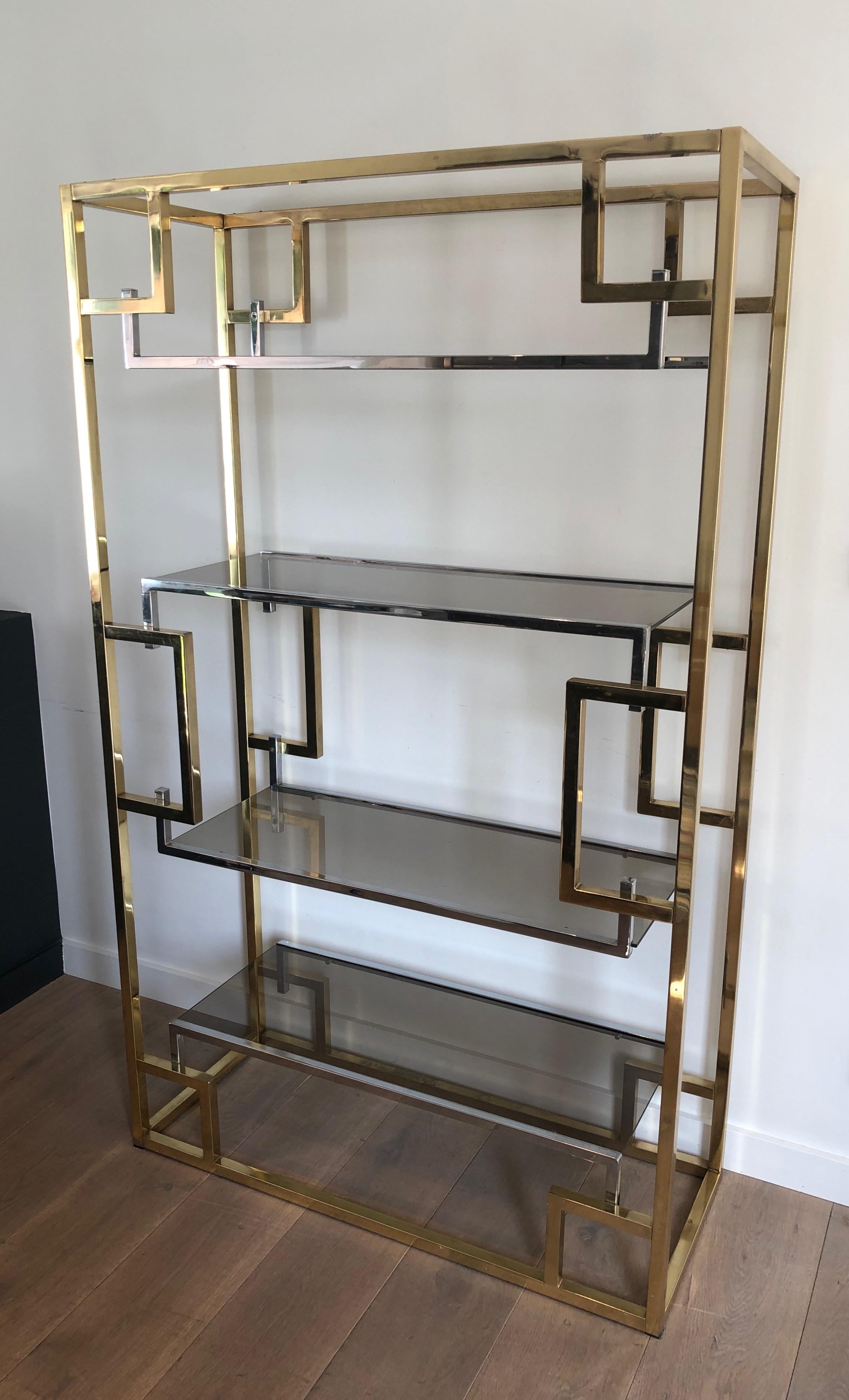 Mid-Century Modern Chrome and Gilt Chrome Shelves Unit In the Style of Willy Rizzo
