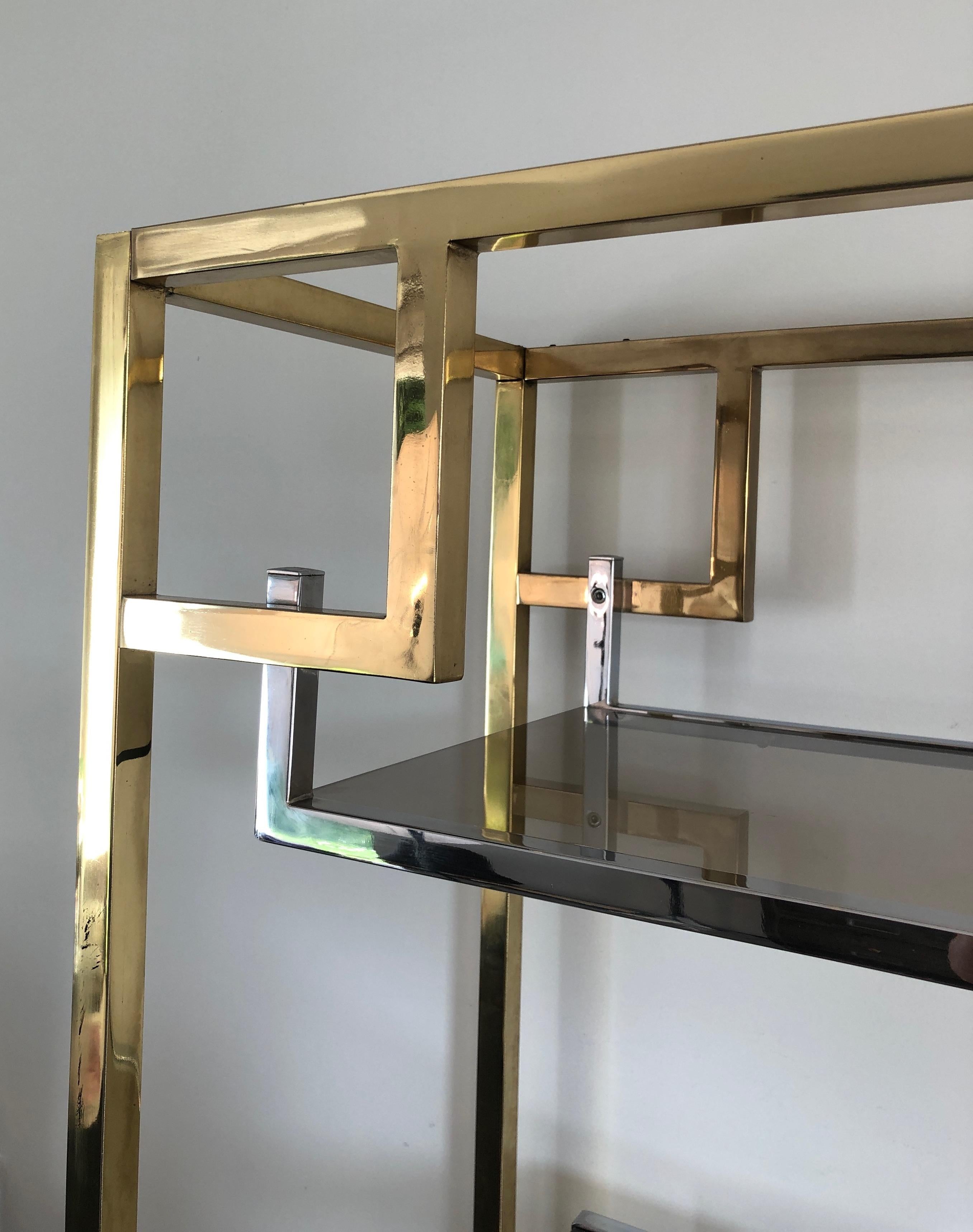 French Chrome and Gilt Chrome Shelves Unit In the Style of Willy Rizzo