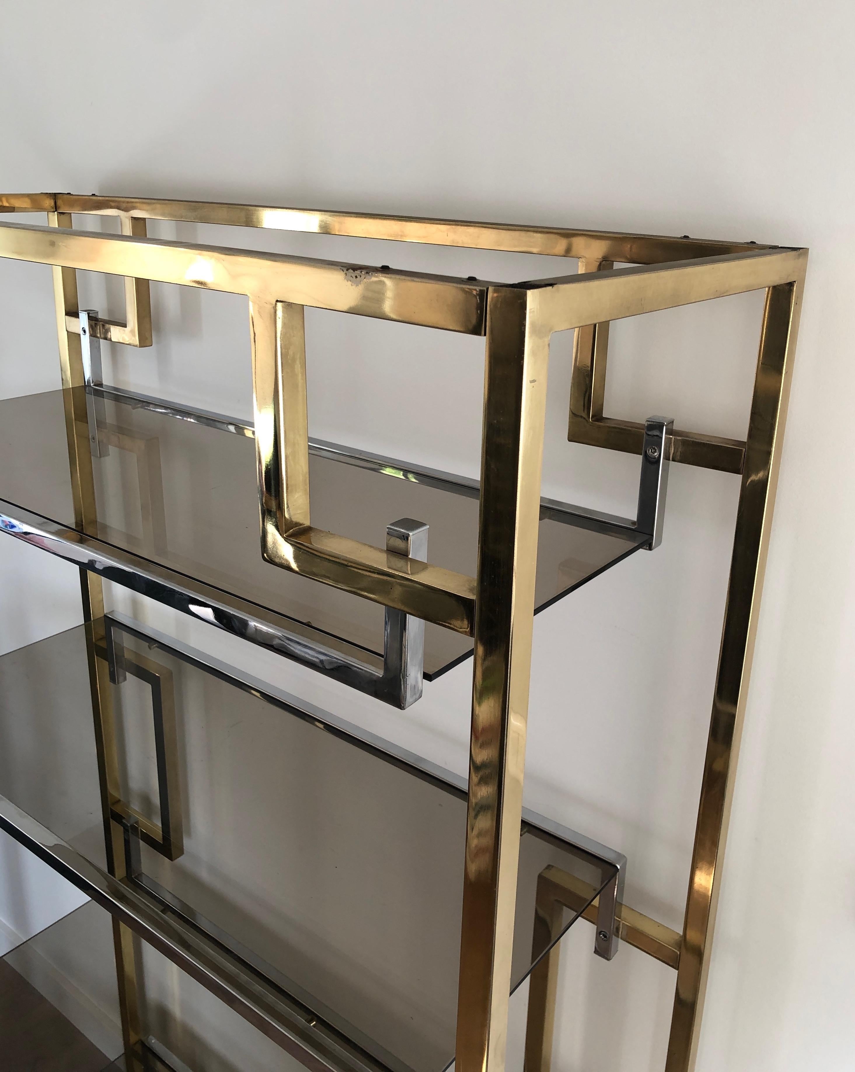 Glass Chrome and Gilt Chrome Shelves Unit In the Style of Willy Rizzo