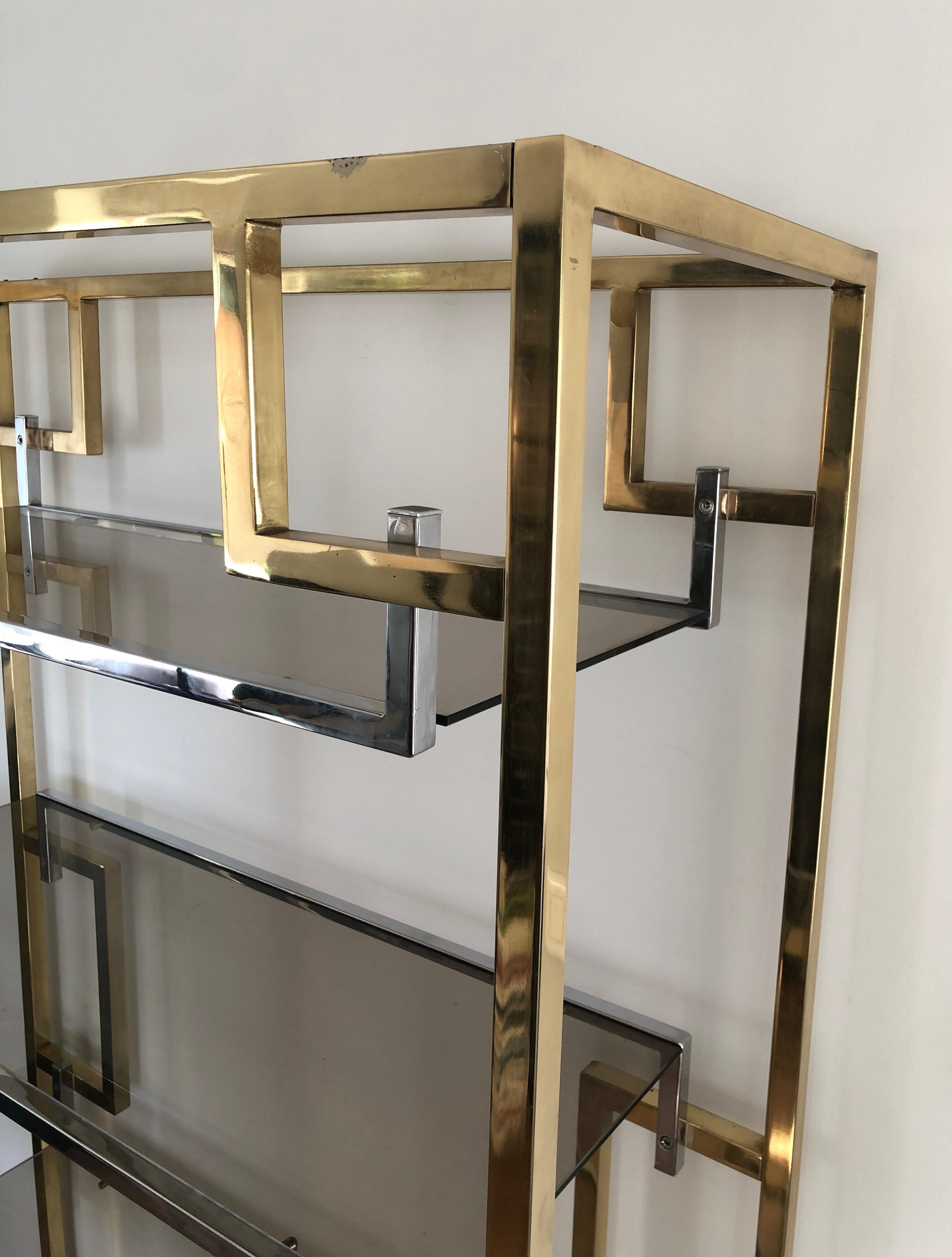 Chrome and Gilt Chrome Shelves Unit In the Style of Willy Rizzo 1