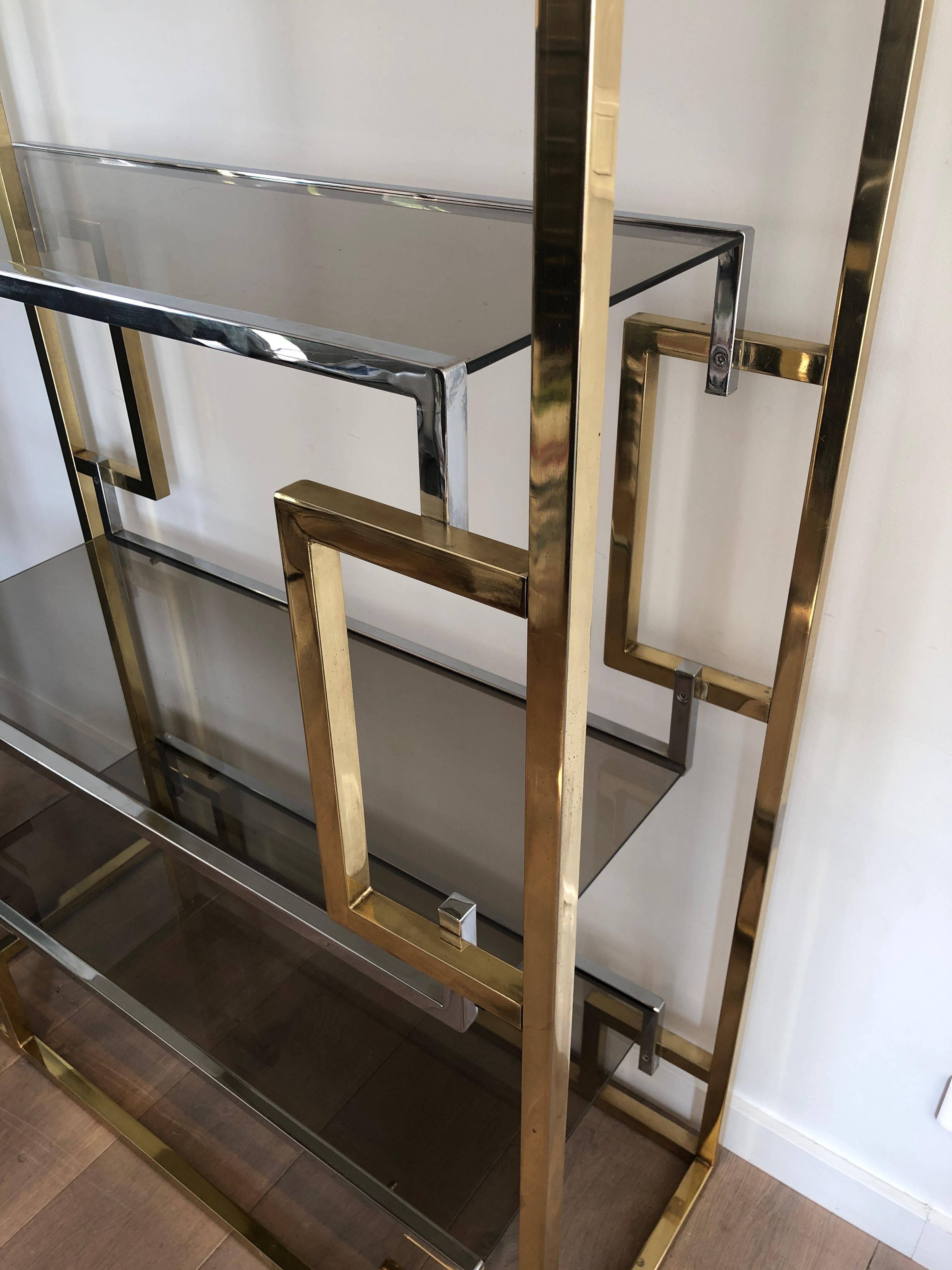 Chrome and Gilt Chrome Shelves Unit In the Style of Willy Rizzo 2