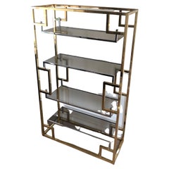 Chrome and Gilt Chrome Shelves Unit In the Style of Willy Rizzo
