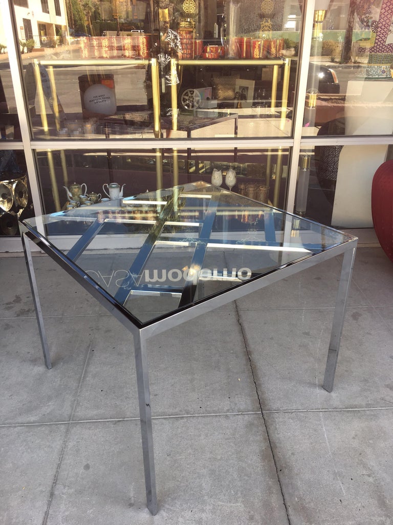 American Chrome and Glass 1970s Game or Square Dining Table for Design Institute America For Sale
