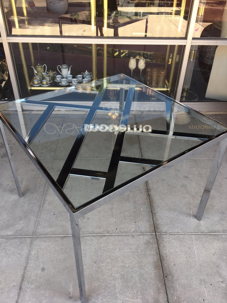 Hand-Crafted Chrome and Glass 1970s Game or Square Dining Table for Design Institute America For Sale