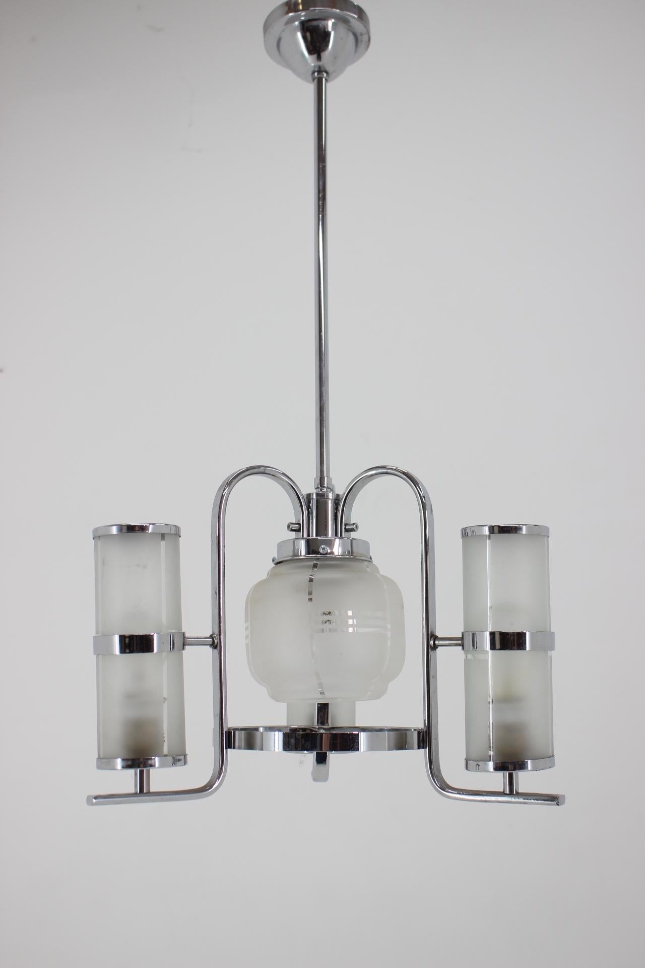 Chrome and Glass Art Deco Bauhaus Pendant, 1930s In Good Condition For Sale In Praha, CZ